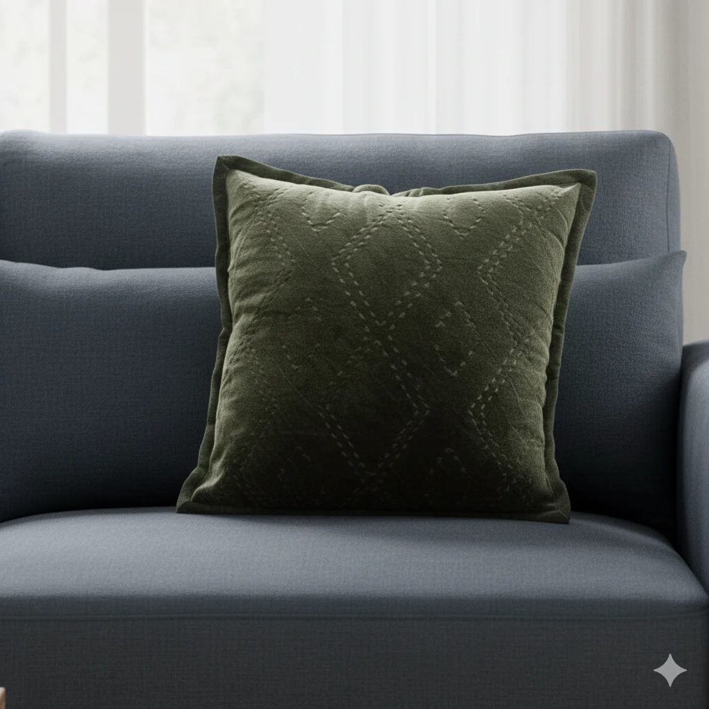 KVALOYA - Coussin en coton velours vert OEKO-TEX® 45 x 45 - Image 3