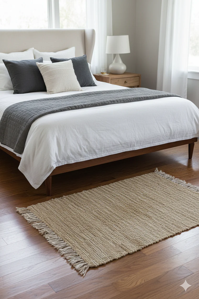 LAHTI - Tapis rectangulaire en coton avec motifs marrons et écrus 90 x 50 cm - Image 2