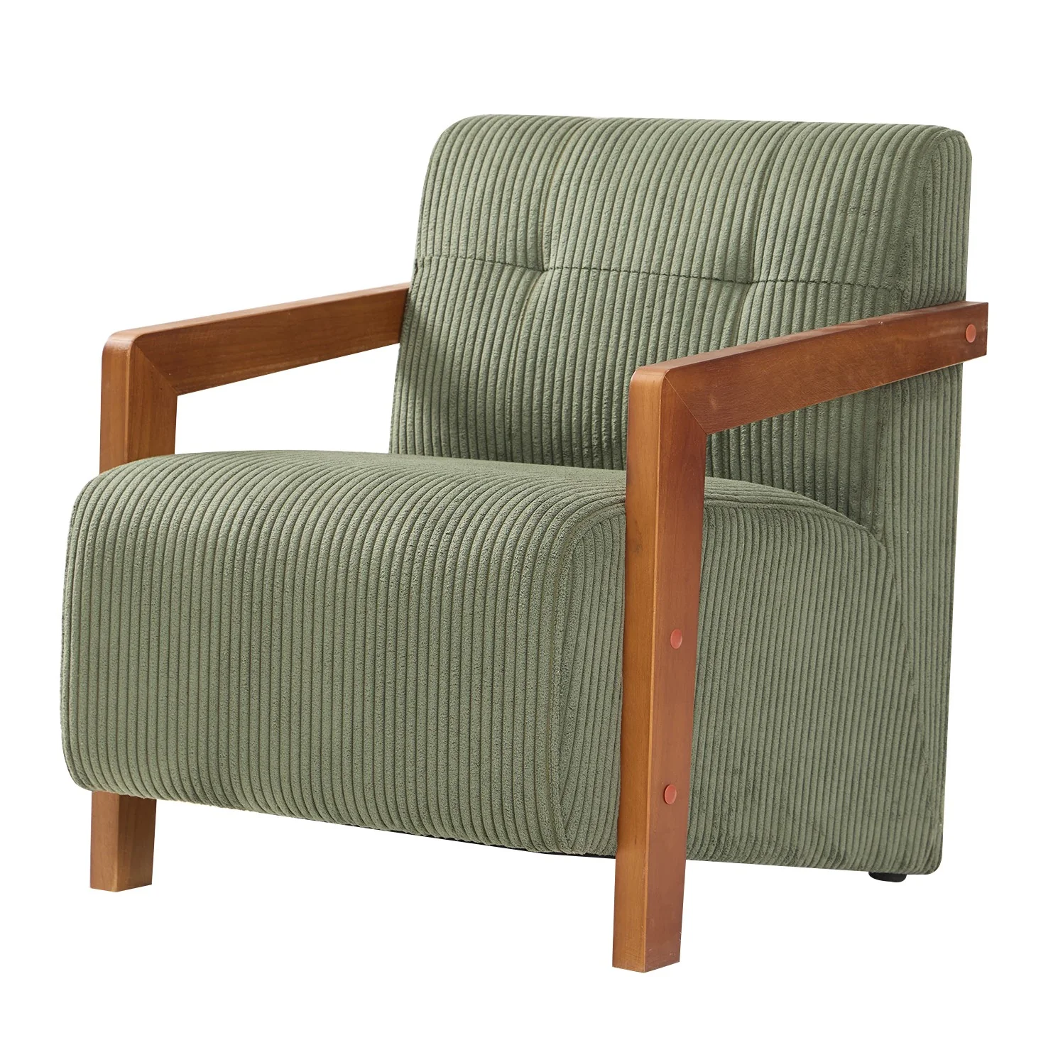 LERWICK - Fauteuil de salon en bois massif et velours côtelé vert - Image 4