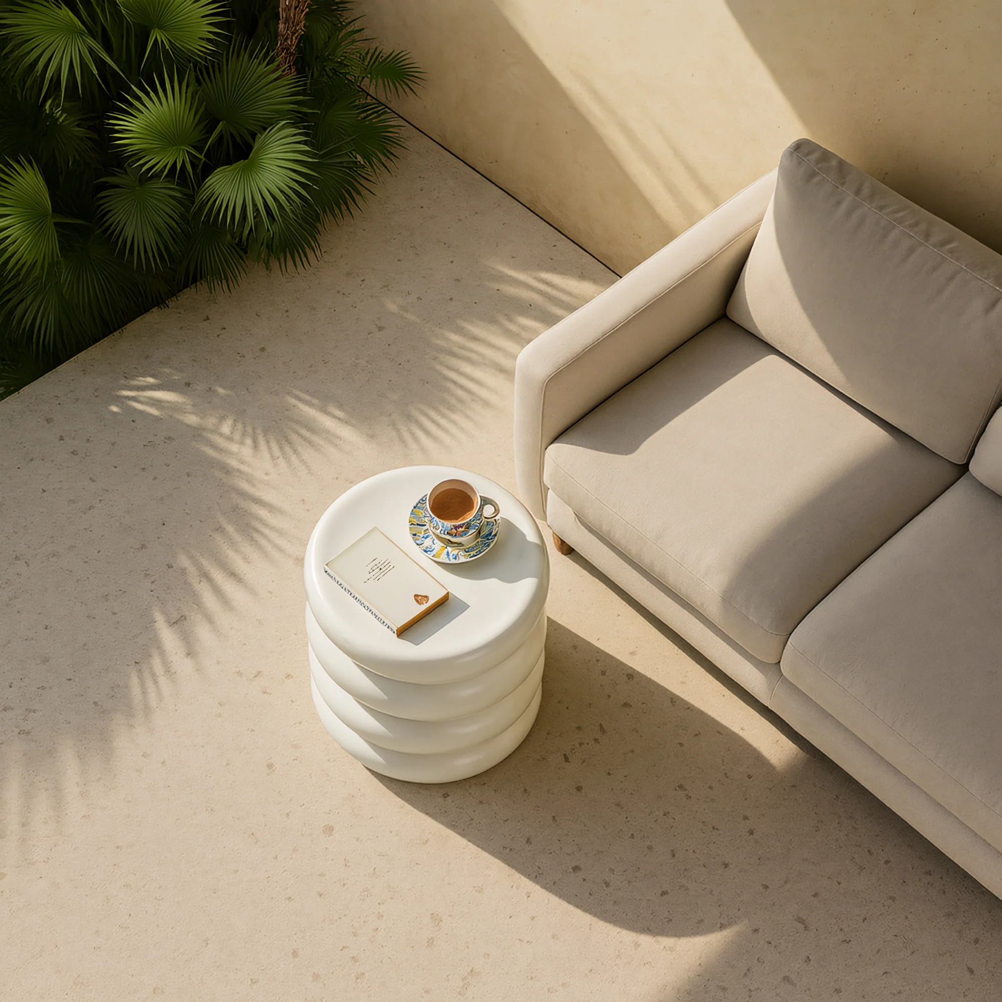 LOKKA - Table d'appoint bout de canapé intérieur extérieur en magnesite blanc - Image 3