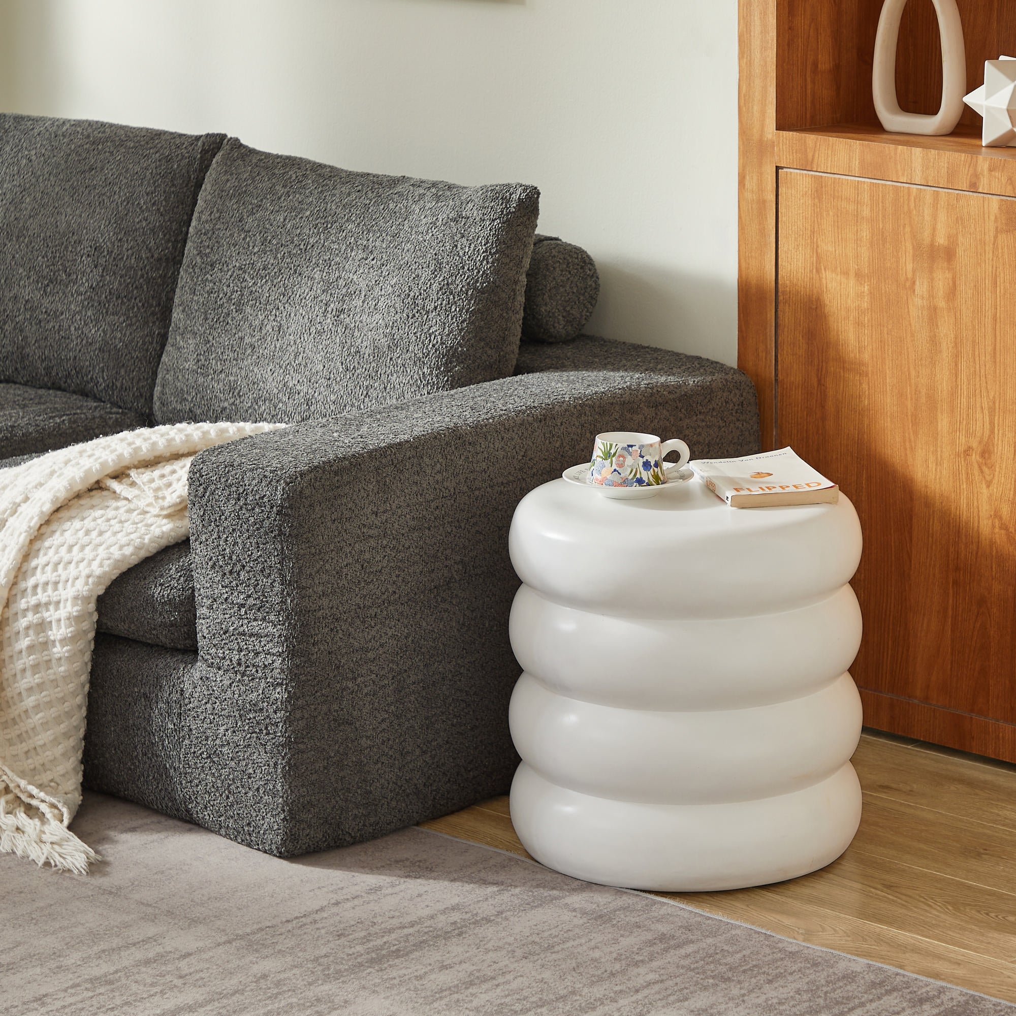 LOKKA - Table d'appoint bout de canapé intérieur extérieur en magnesite blanc - Image 5
