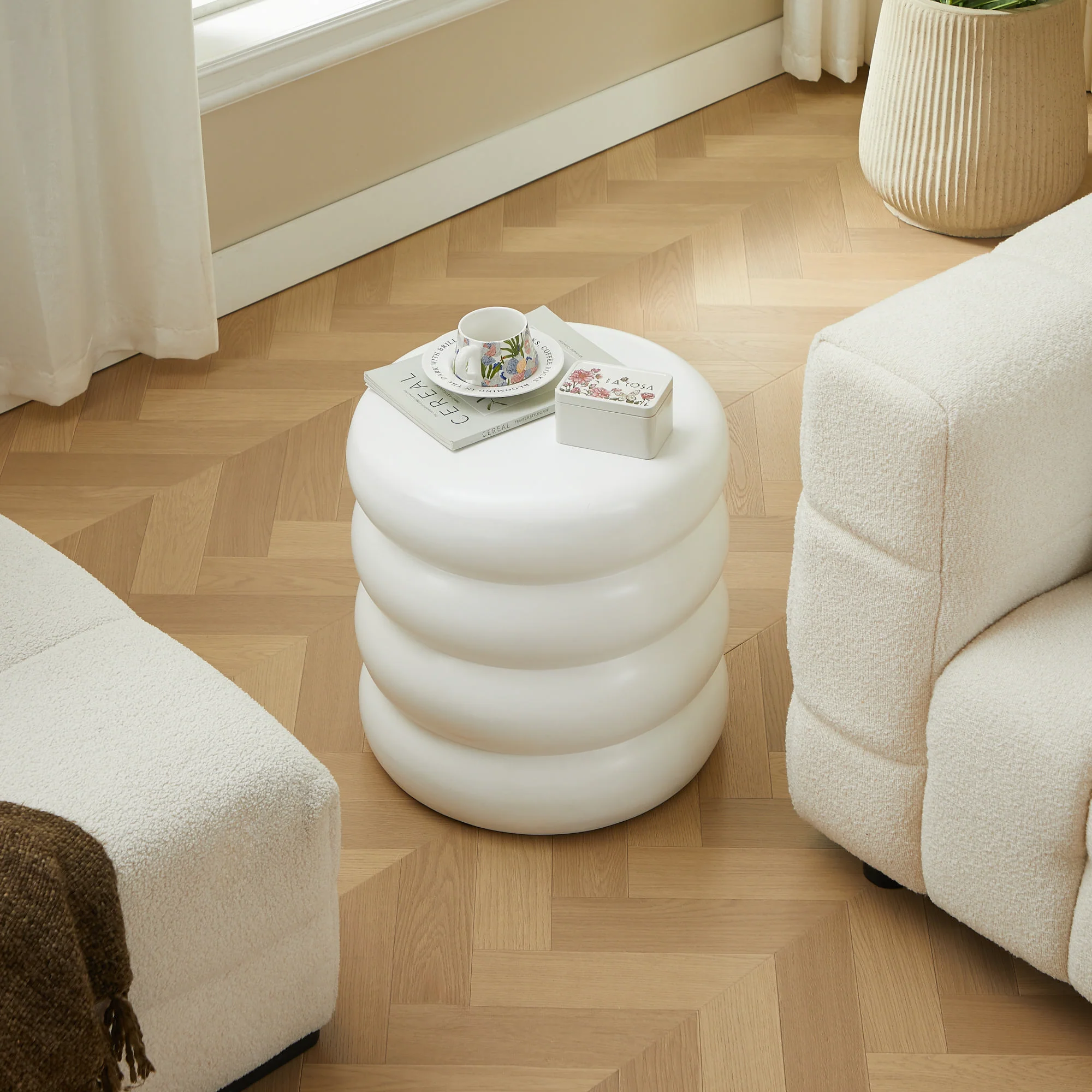 LOKKA - Table d'appoint bout de canapé intérieur extérieur en magnesite blanc - Image 7