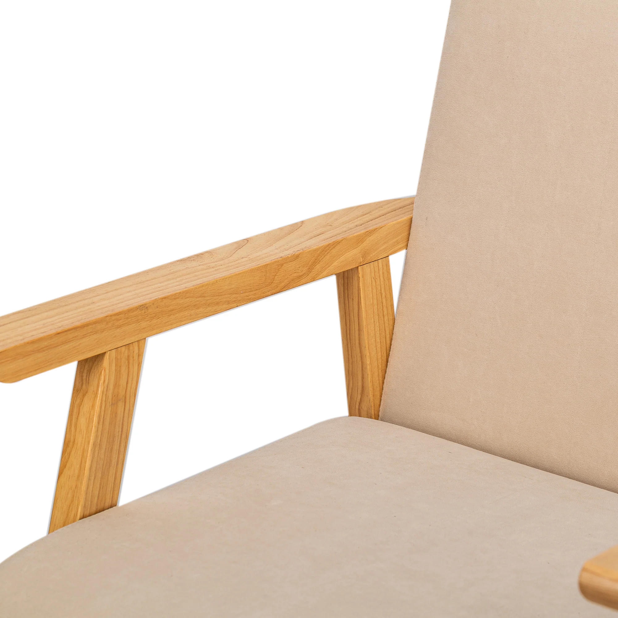 LOUIS - Fauteuil de salon en bois massif et tissu beige - Image 6