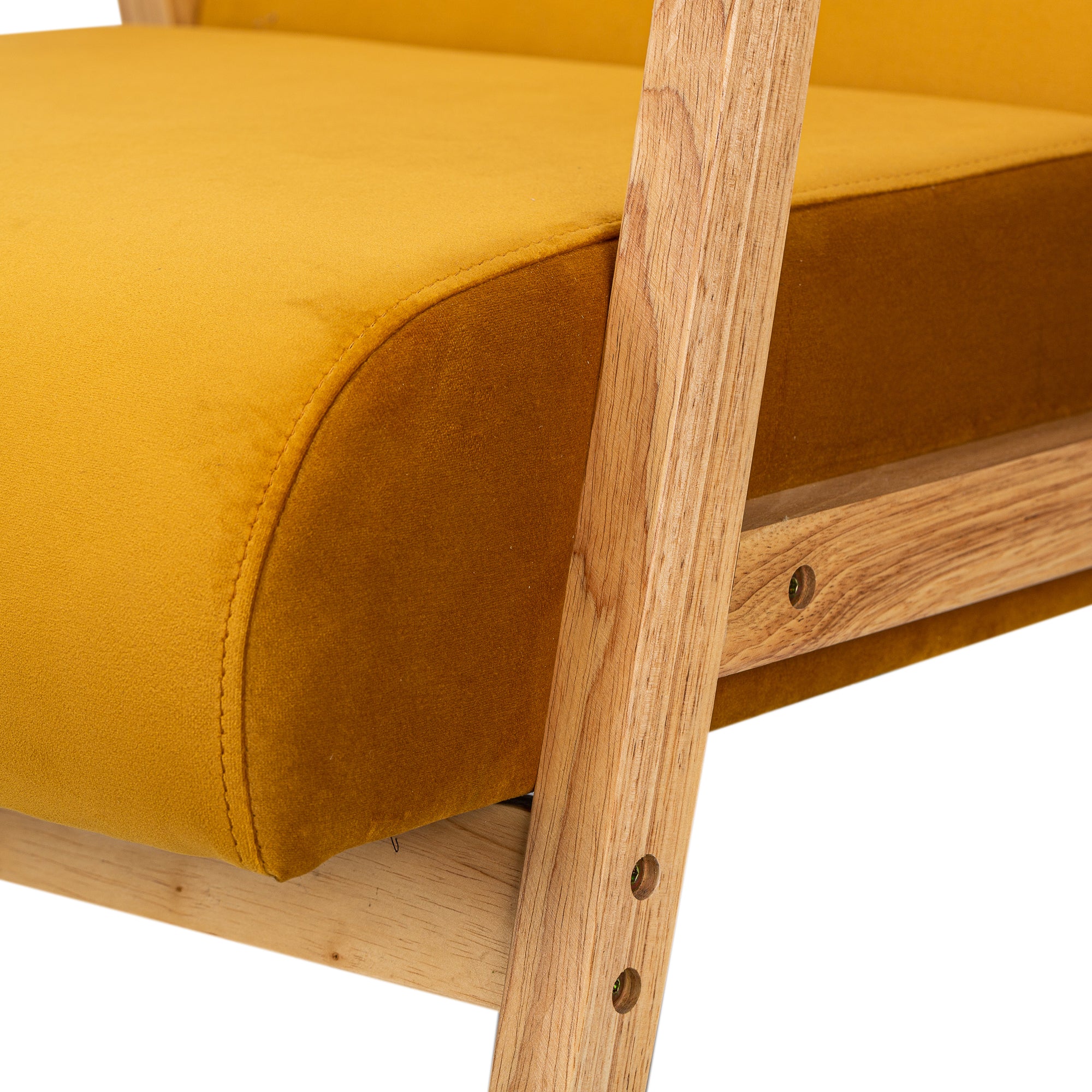 LOUIS - Fauteuil de salon en bois massif et velours jaune moutarde - Image 7