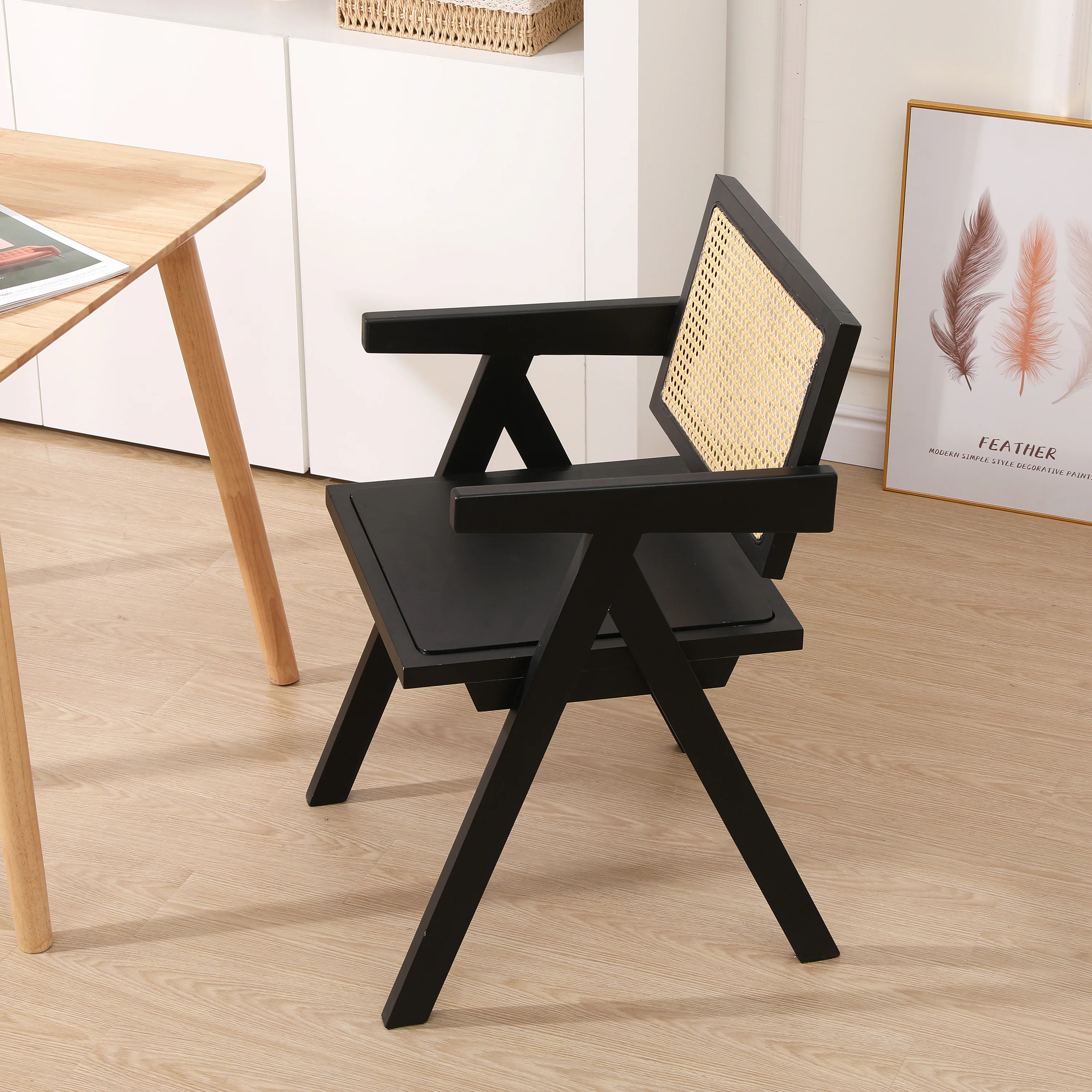 MADEIRA - Fauteuil de table en bois et cannage noir - Image 3