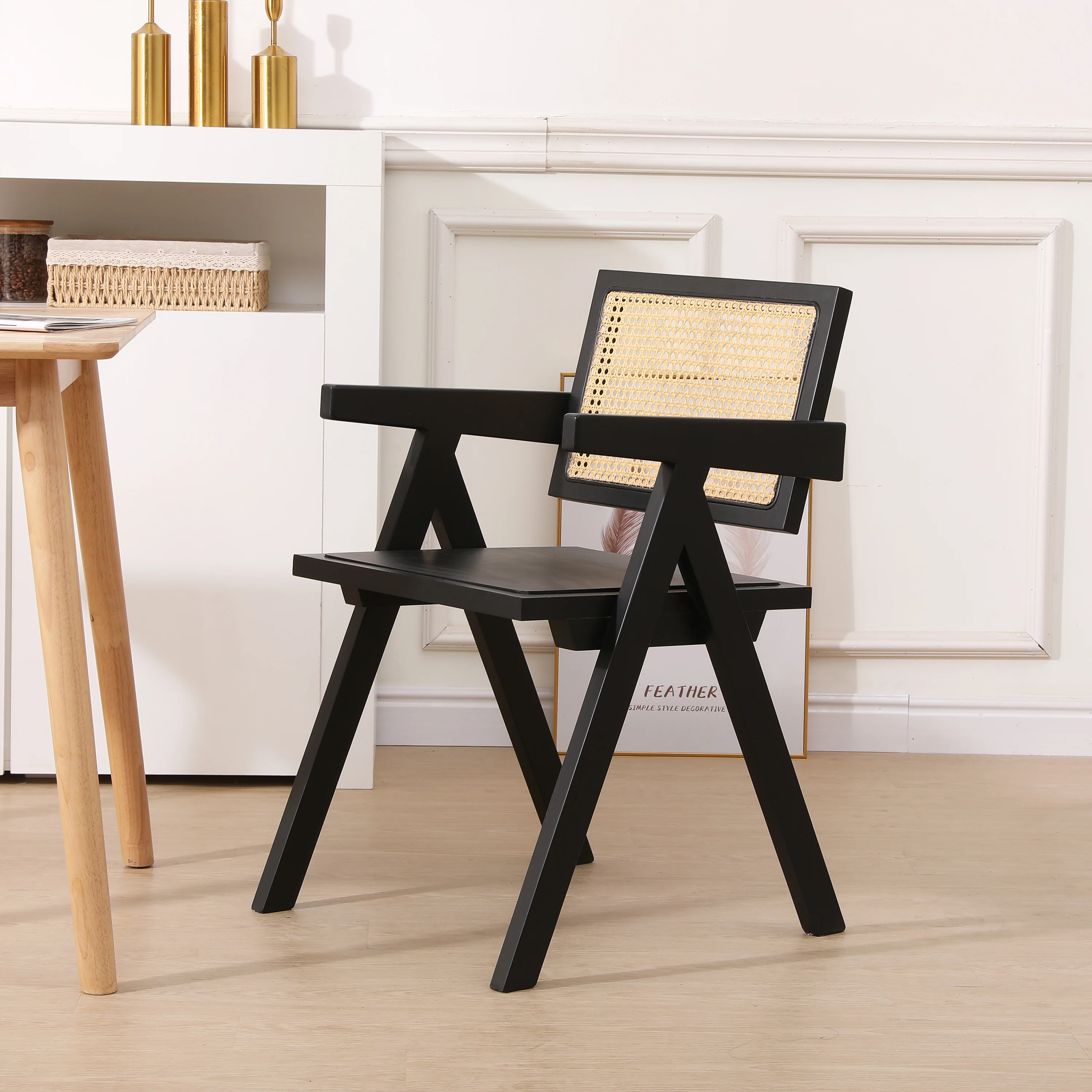 MADEIRA - Fauteuil de table en bois et cannage noir - Image 6