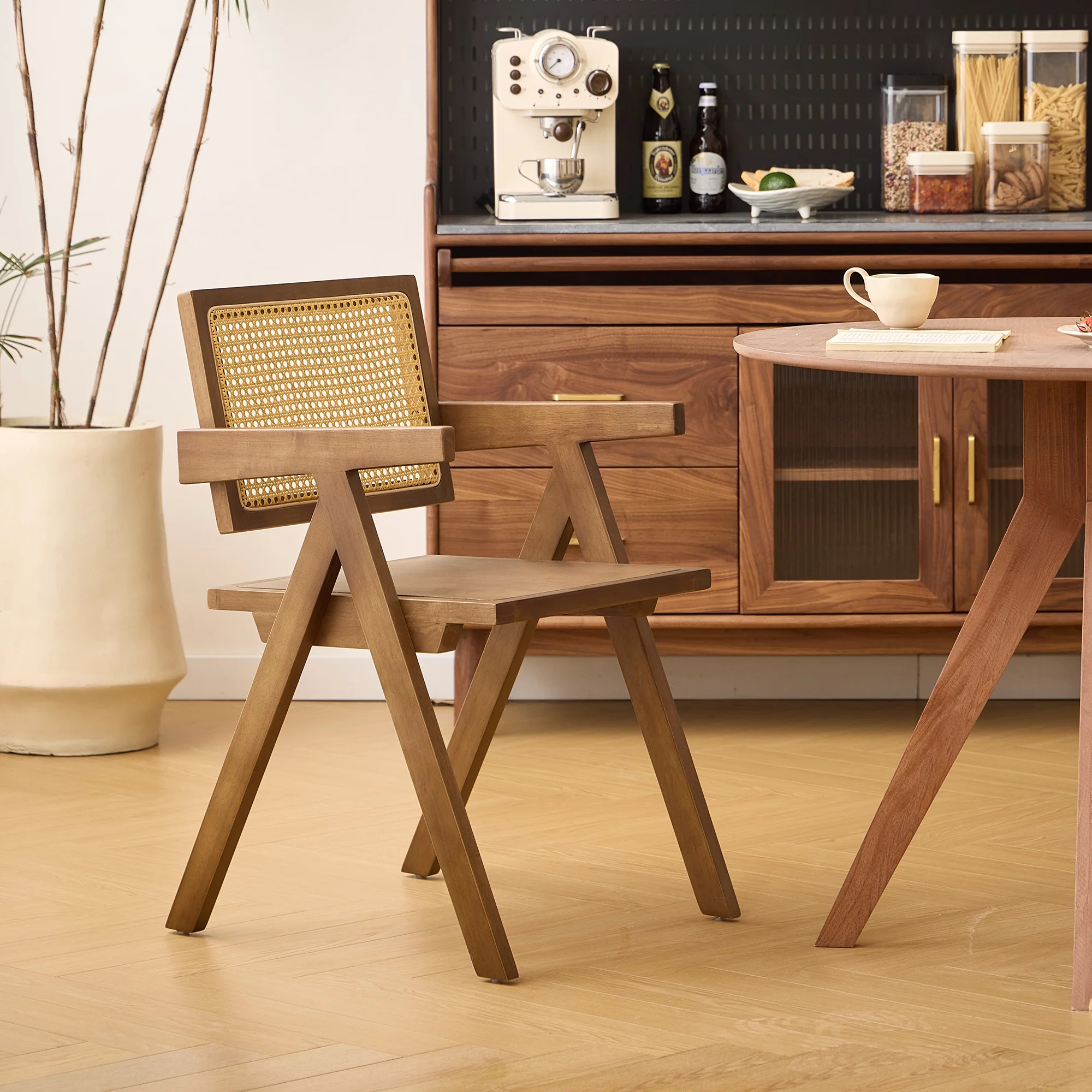 MADEIRA - Fauteuil de table en bois massif foncé et cannage - Image 6