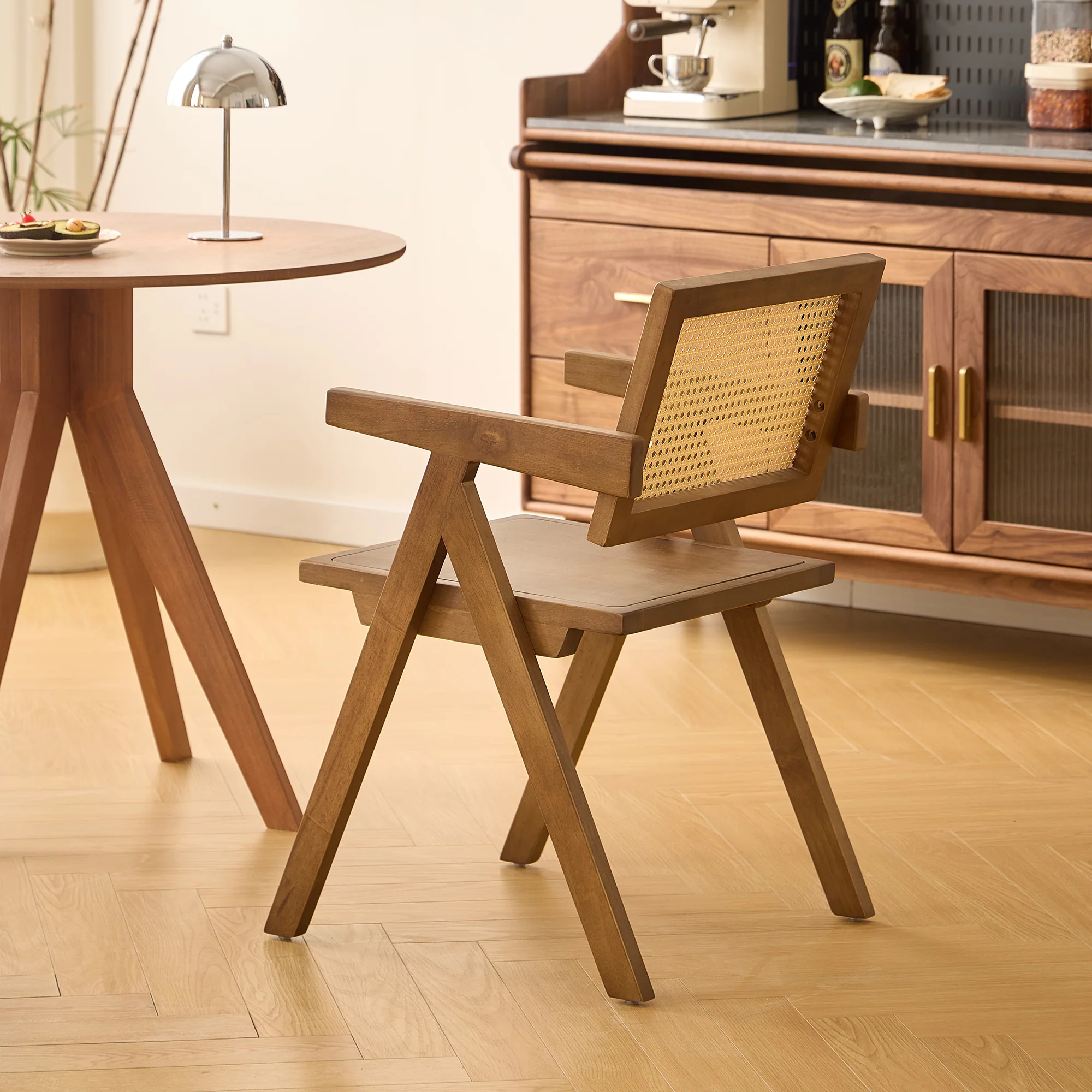 MADEIRA - Fauteuil de table en bois massif foncé et cannage - Image 8