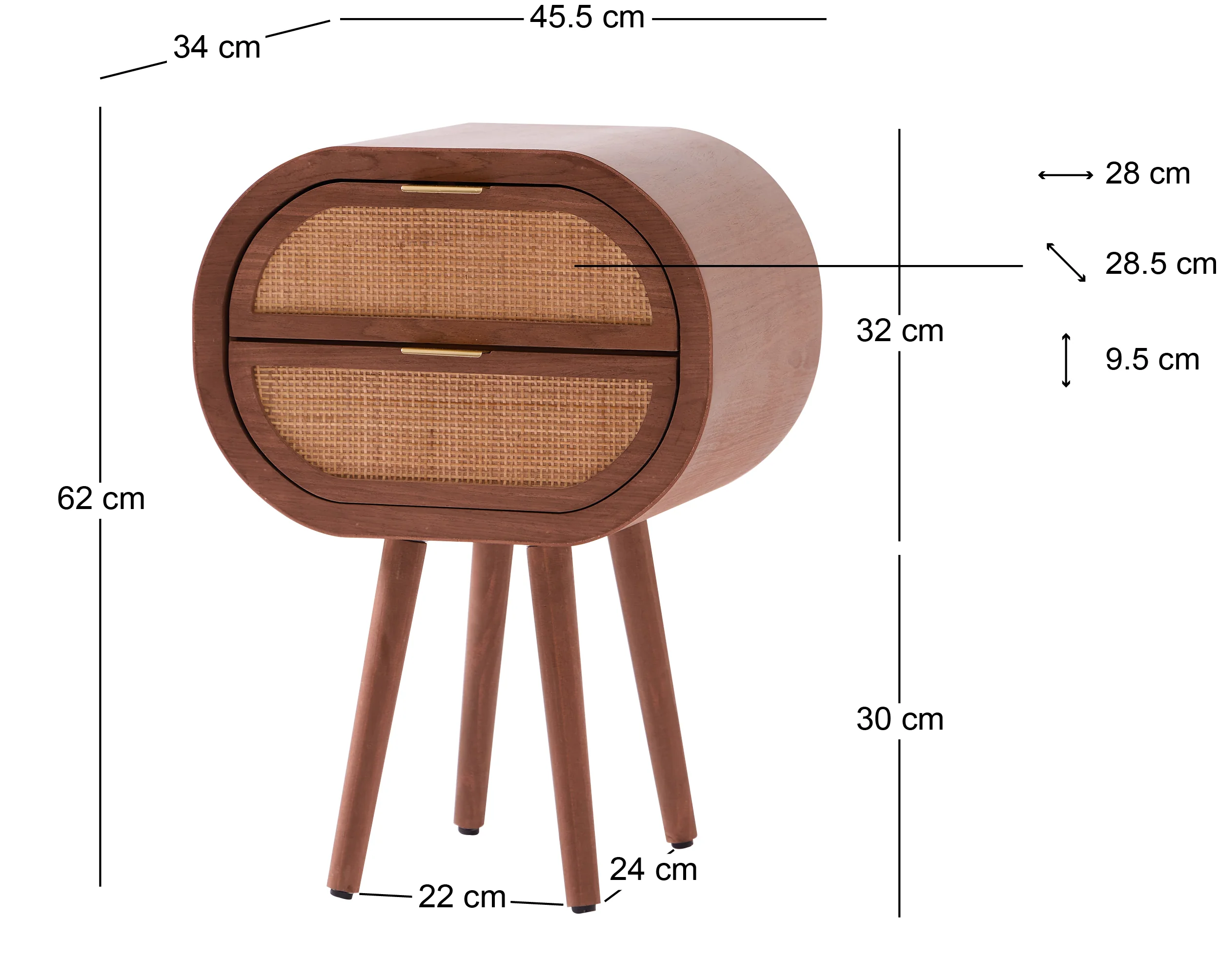 MALIRON - Table de chevet 2 tiroirs en rotin et bois de noyer - Image 4