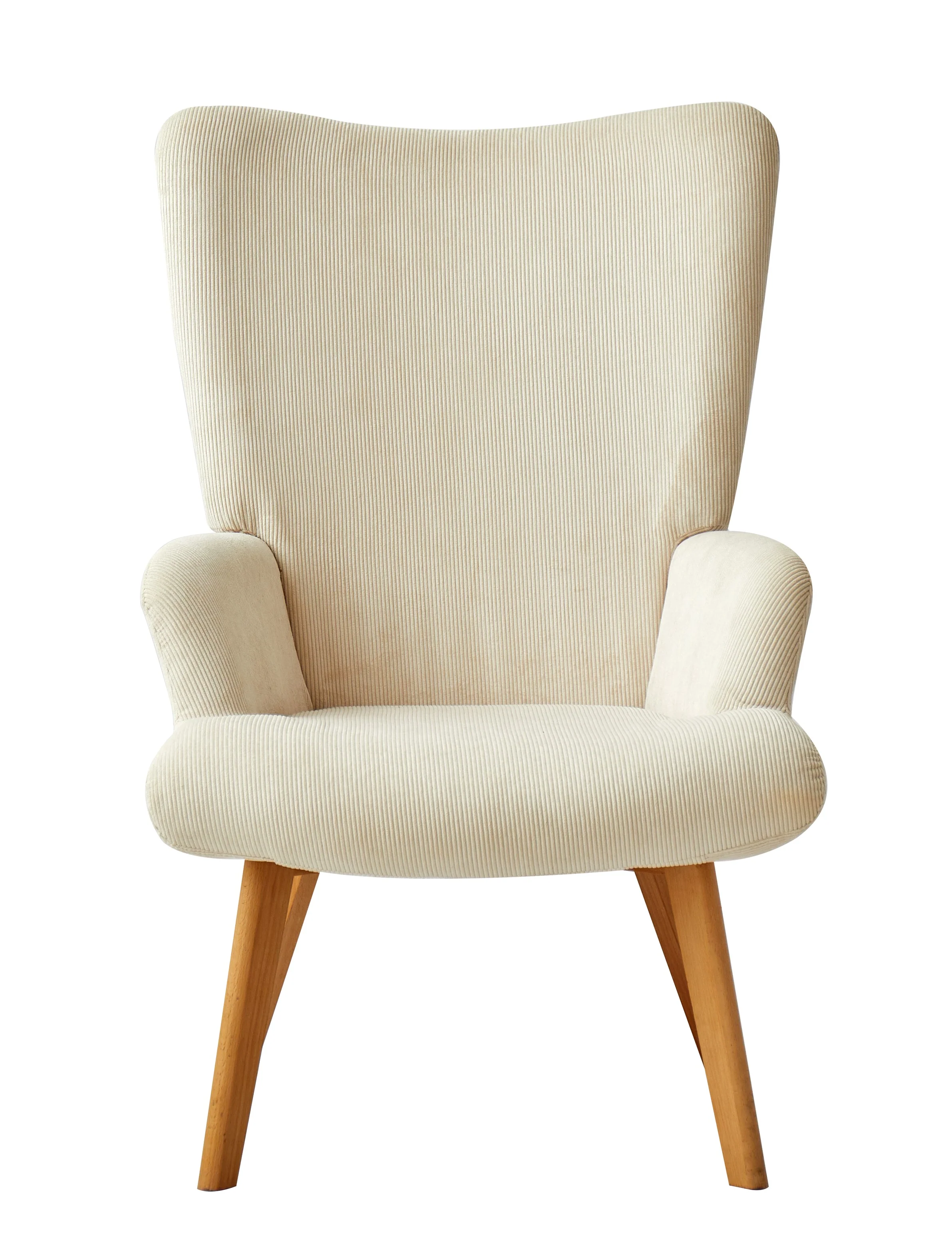 MALMO - Fauteuil de salon en bois massif et velours côtelé beige - Image 6