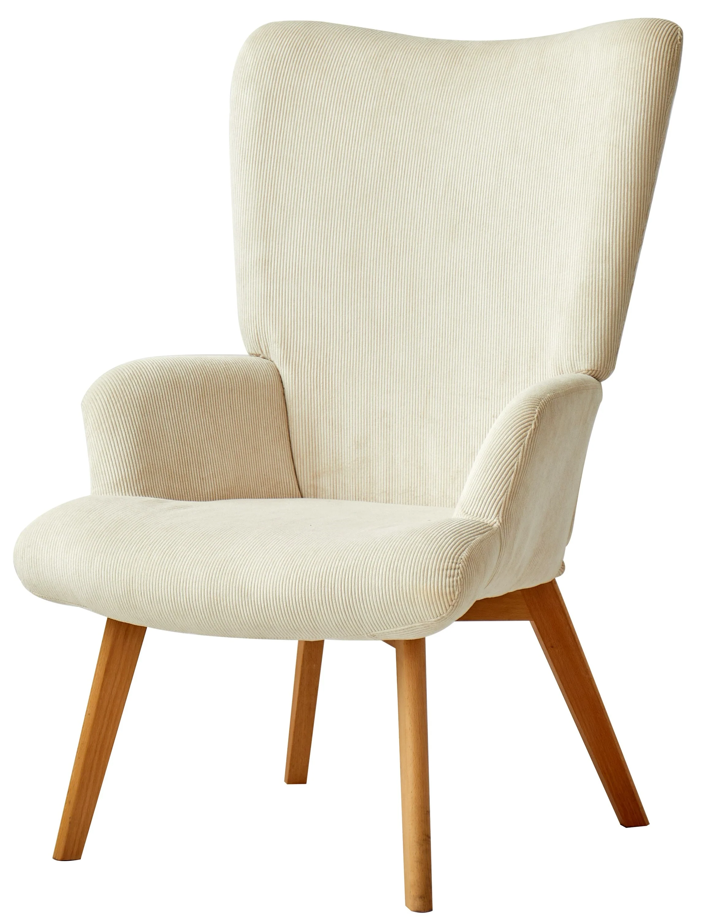 MALMO - Fauteuil de salon en bois massif et velours côtelé beige - Image 8