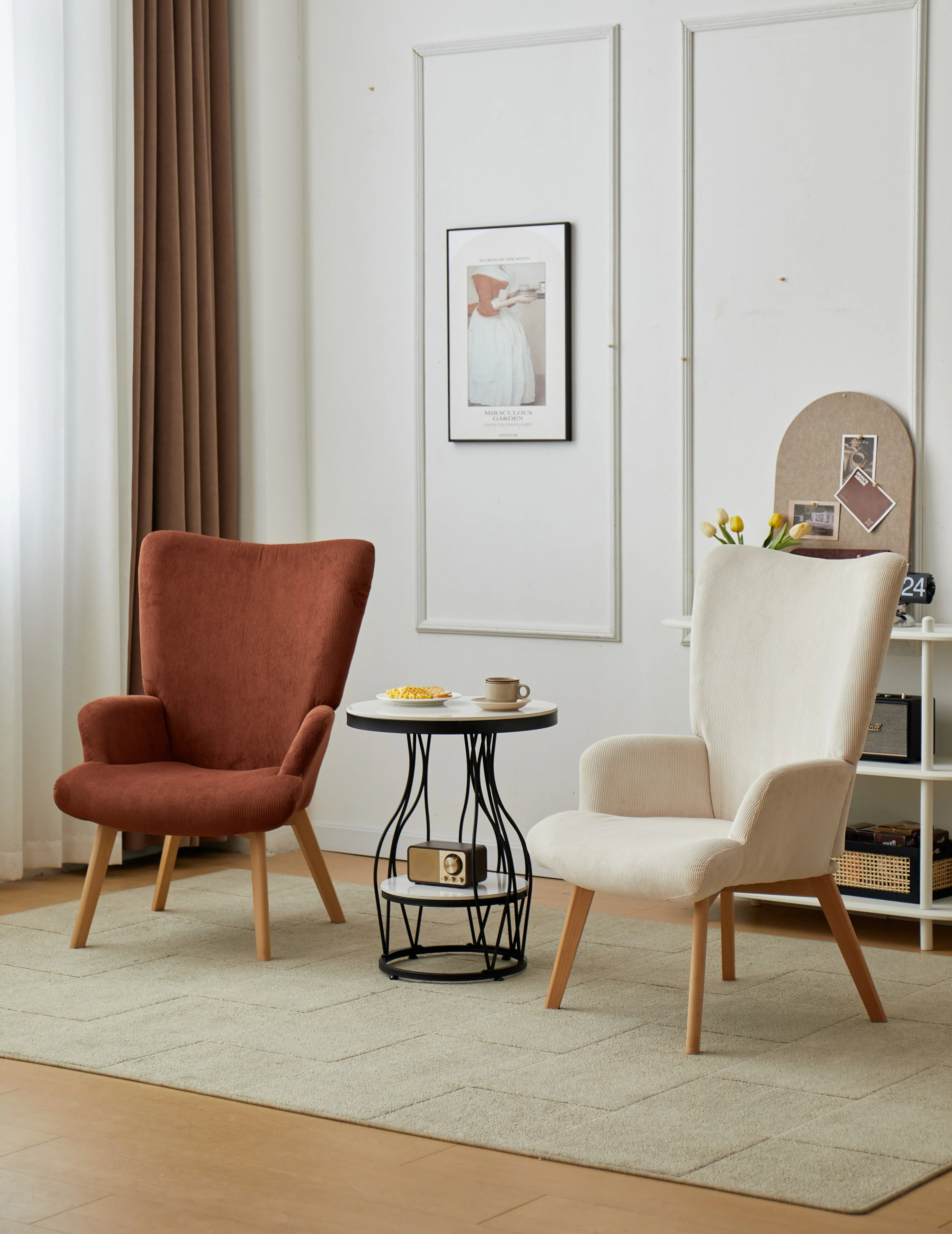 MALMO - Fauteuil de salon en bois massif et velours côtelé terracotta - Image 3
