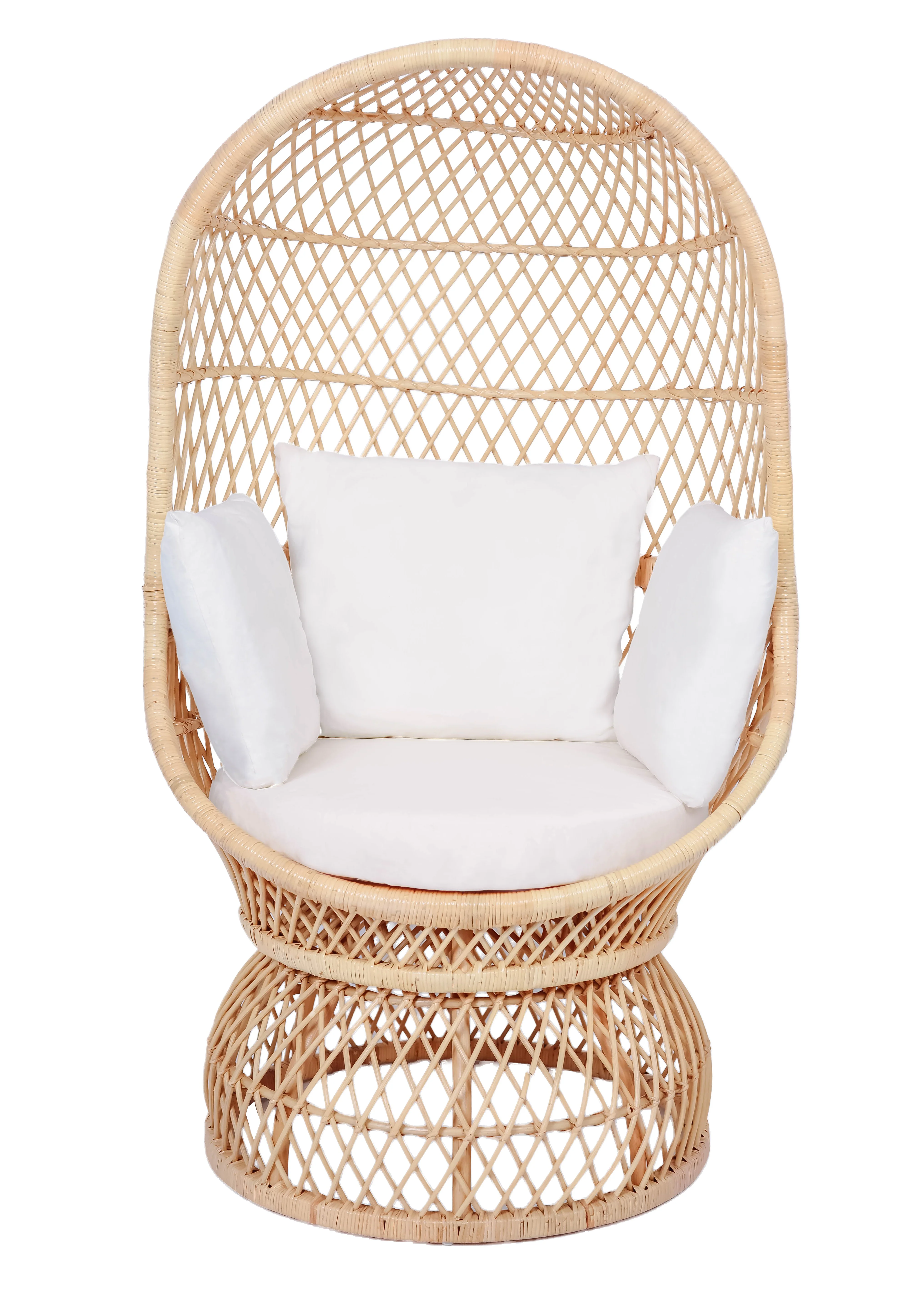 MANADO - Fauteuil oeuf en rotin naturel et tissu beige - Image 3