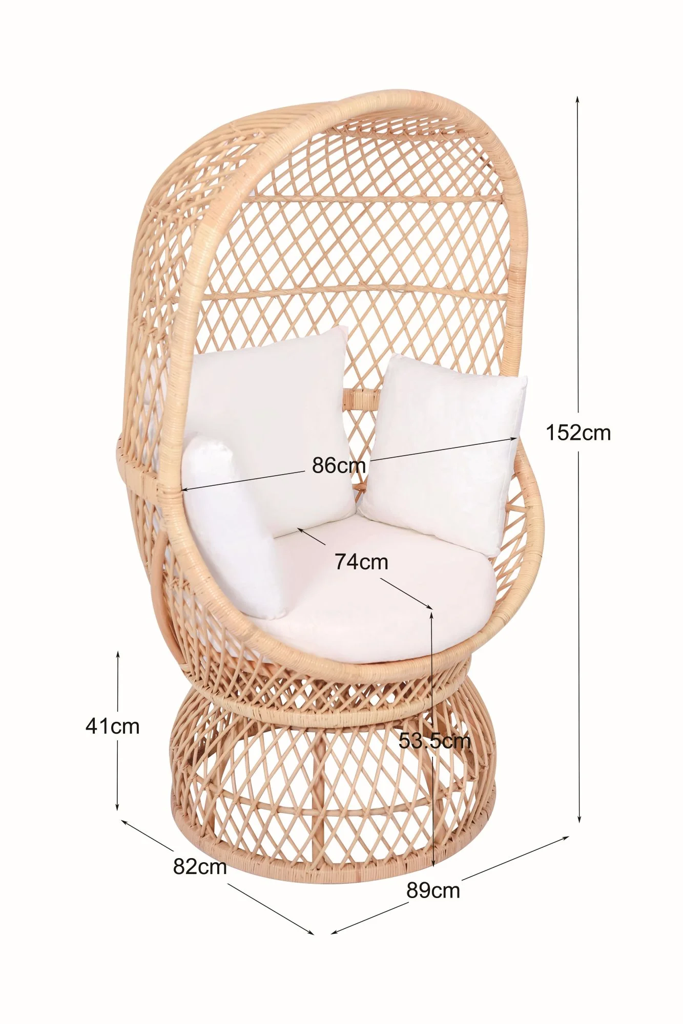 MANADO - Fauteuil oeuf en rotin naturel et tissu beige - Image 4