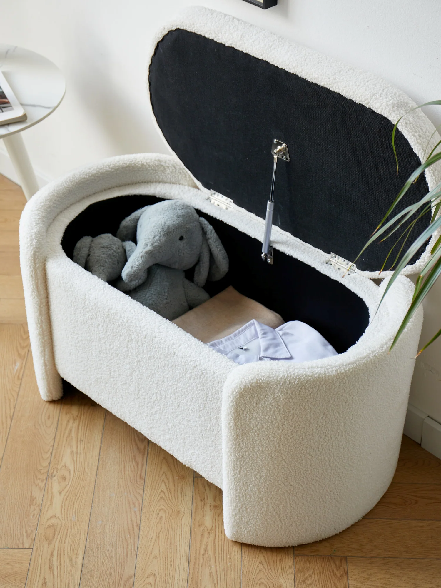 MOSS - Banc avec rangement en bouclettes blanches - Image 3