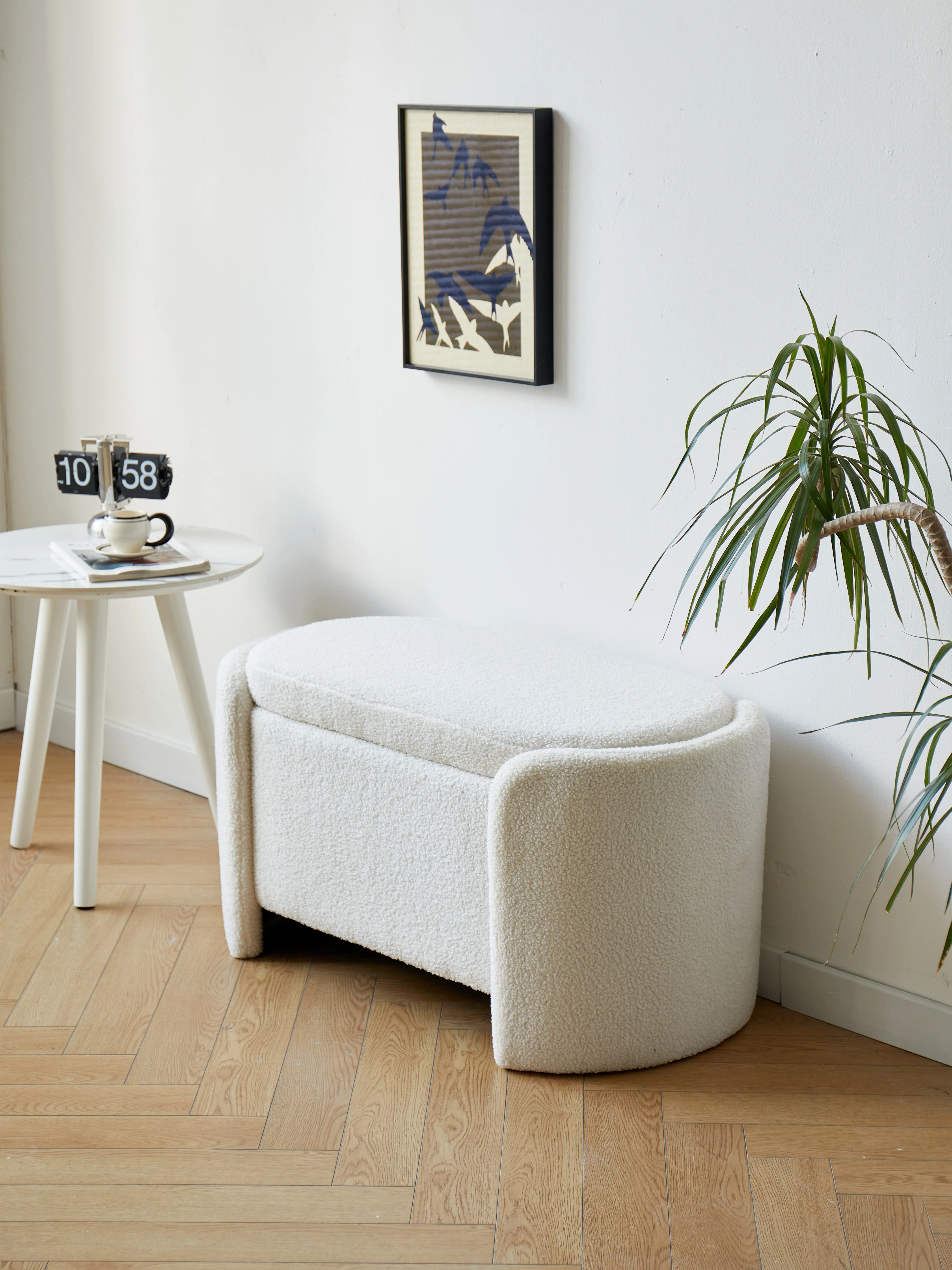 MOSS - Banc avec rangement en bouclettes blanches - Image 5