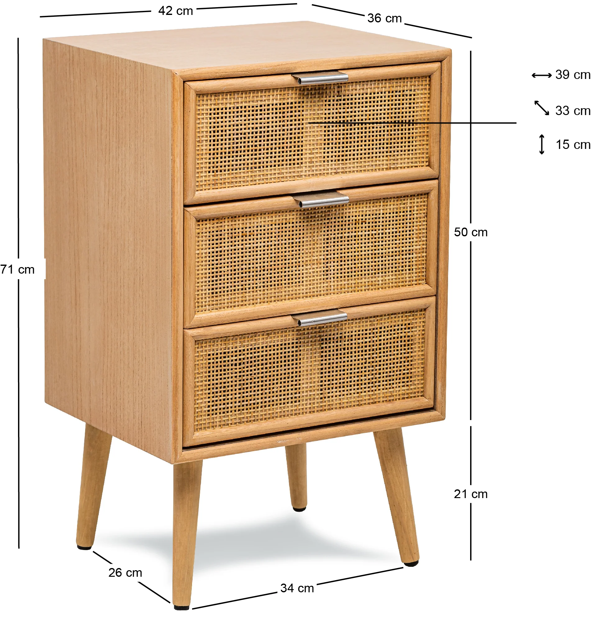 NAGOYA - Chiffonnier 3 tiroirs en bois et rotin naturel - Image 5