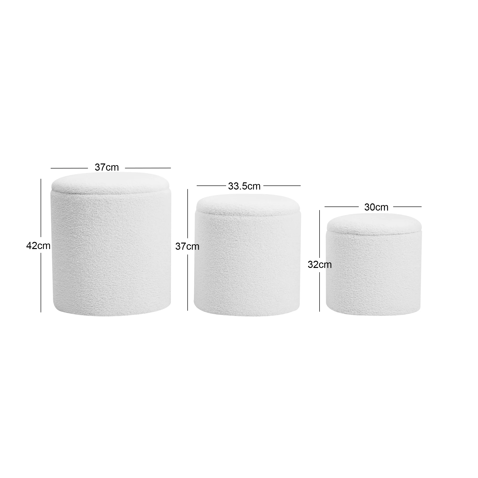 NARVIK - Set de 3 poufs avec rangement en bois et bouclettes blanches - Image 4