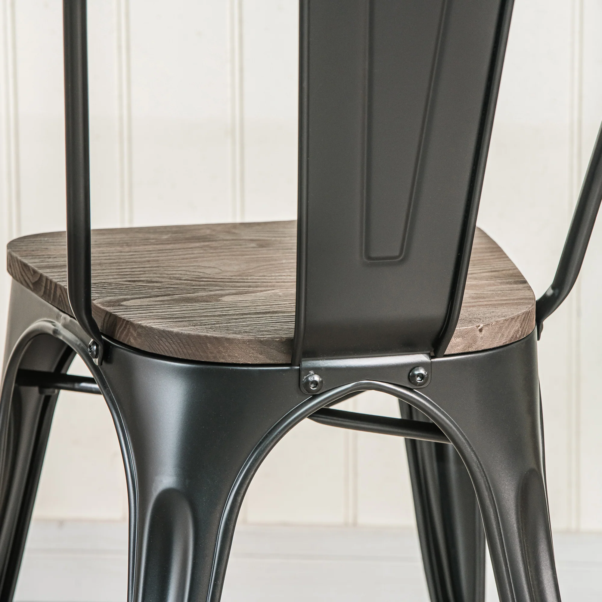 NASH - Lot de 4 chaises industrielles en métal et bois noir - Image 5