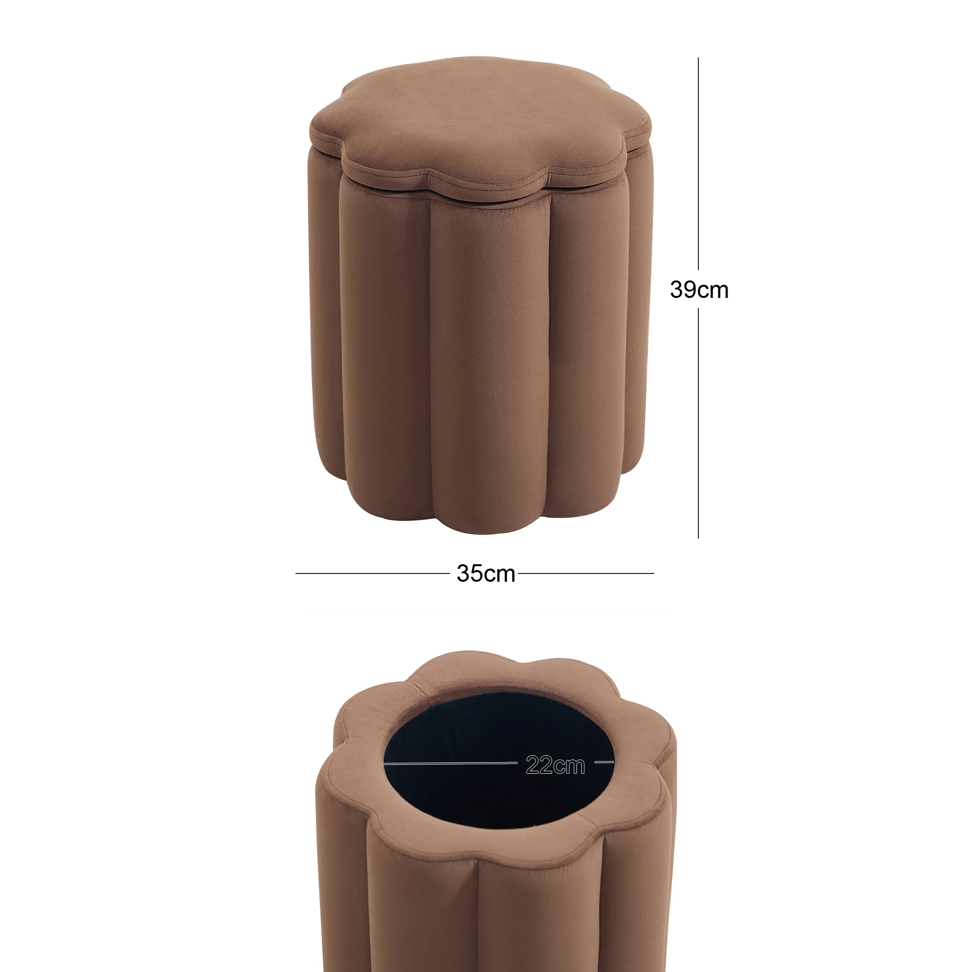 NIGATA - Pouf de salon avec rangement en velours marron - Image 4