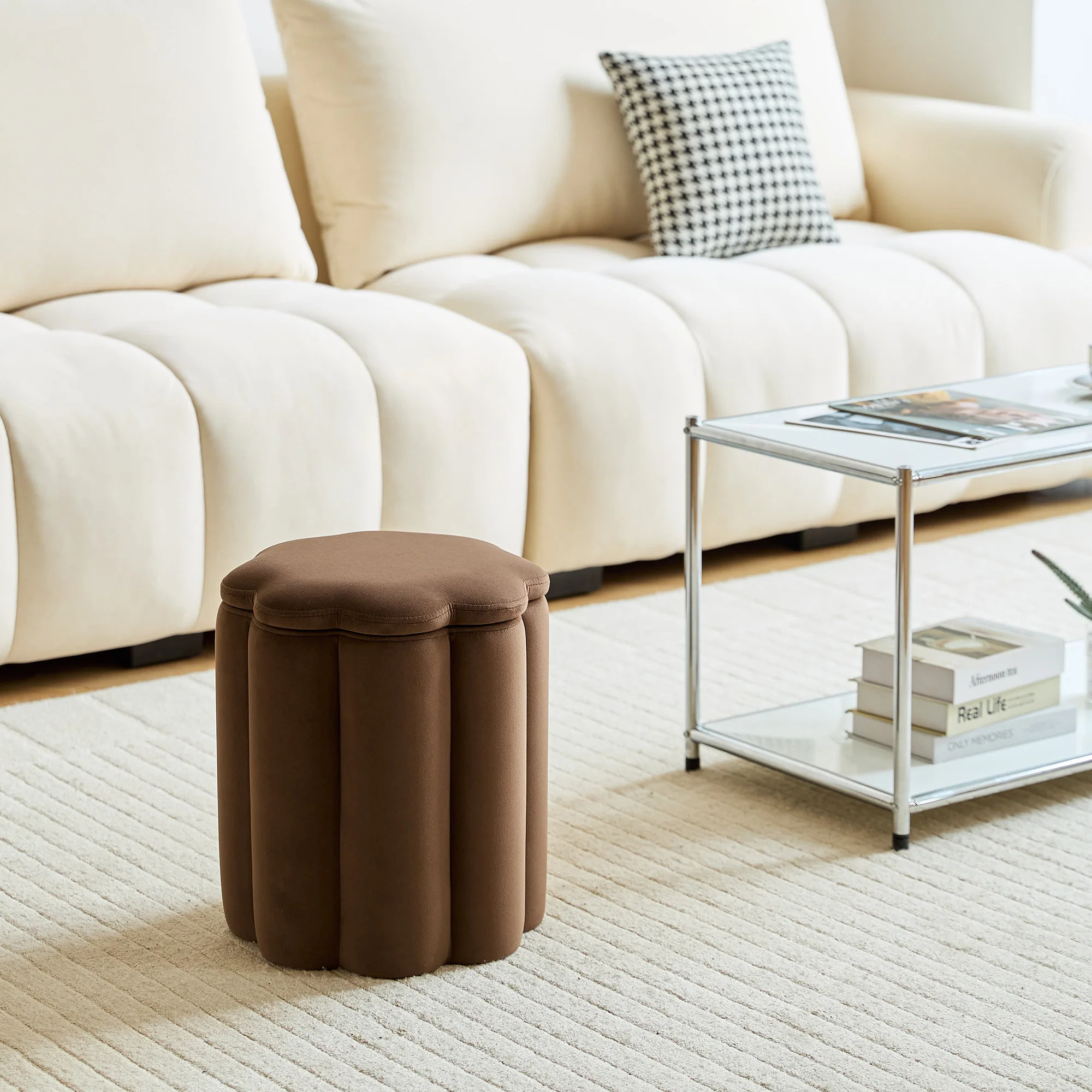 NIGATA - Pouf de salon avec rangement en velours marron - Image 6