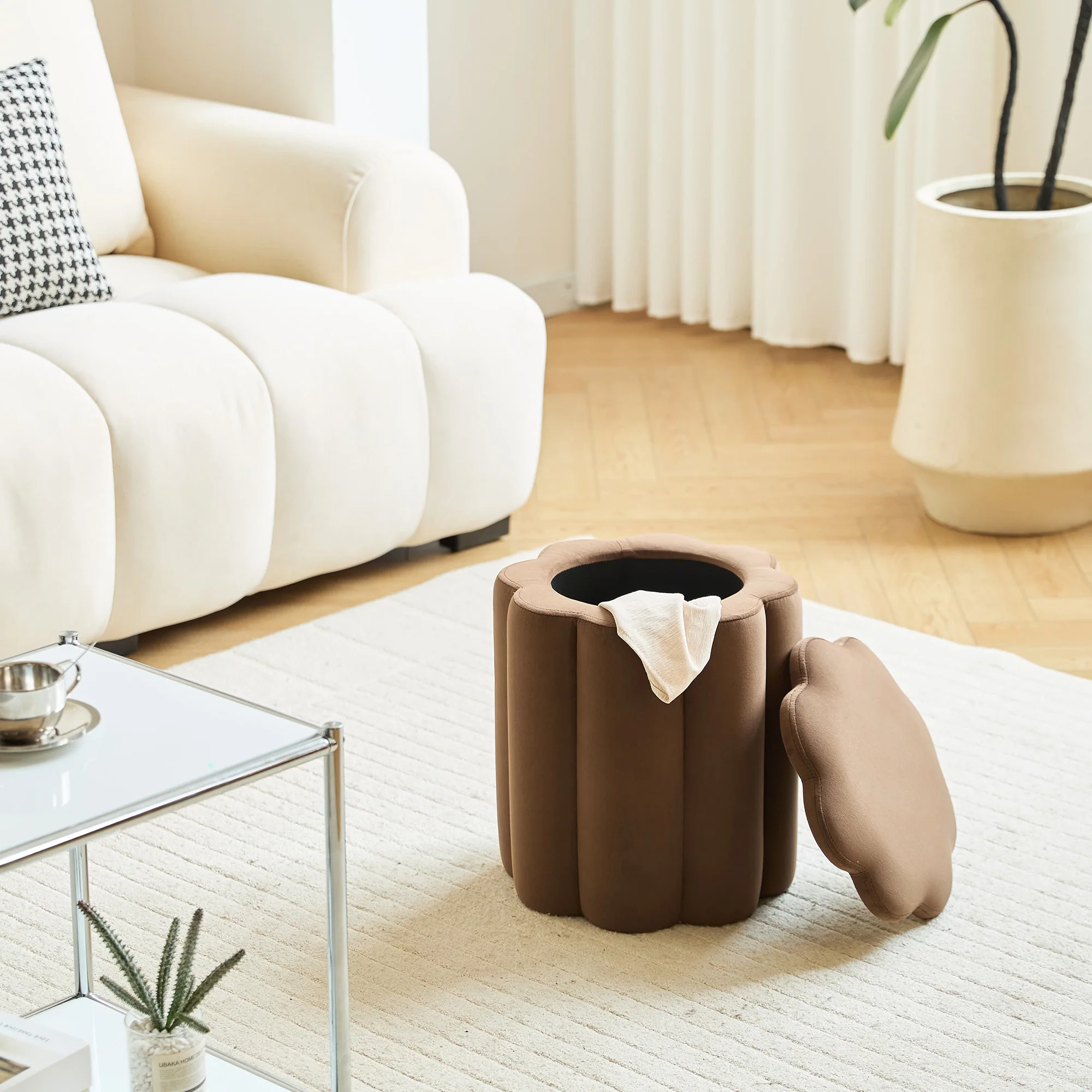 NIGATA - Pouf de salon avec rangement en velours marron - Image 8