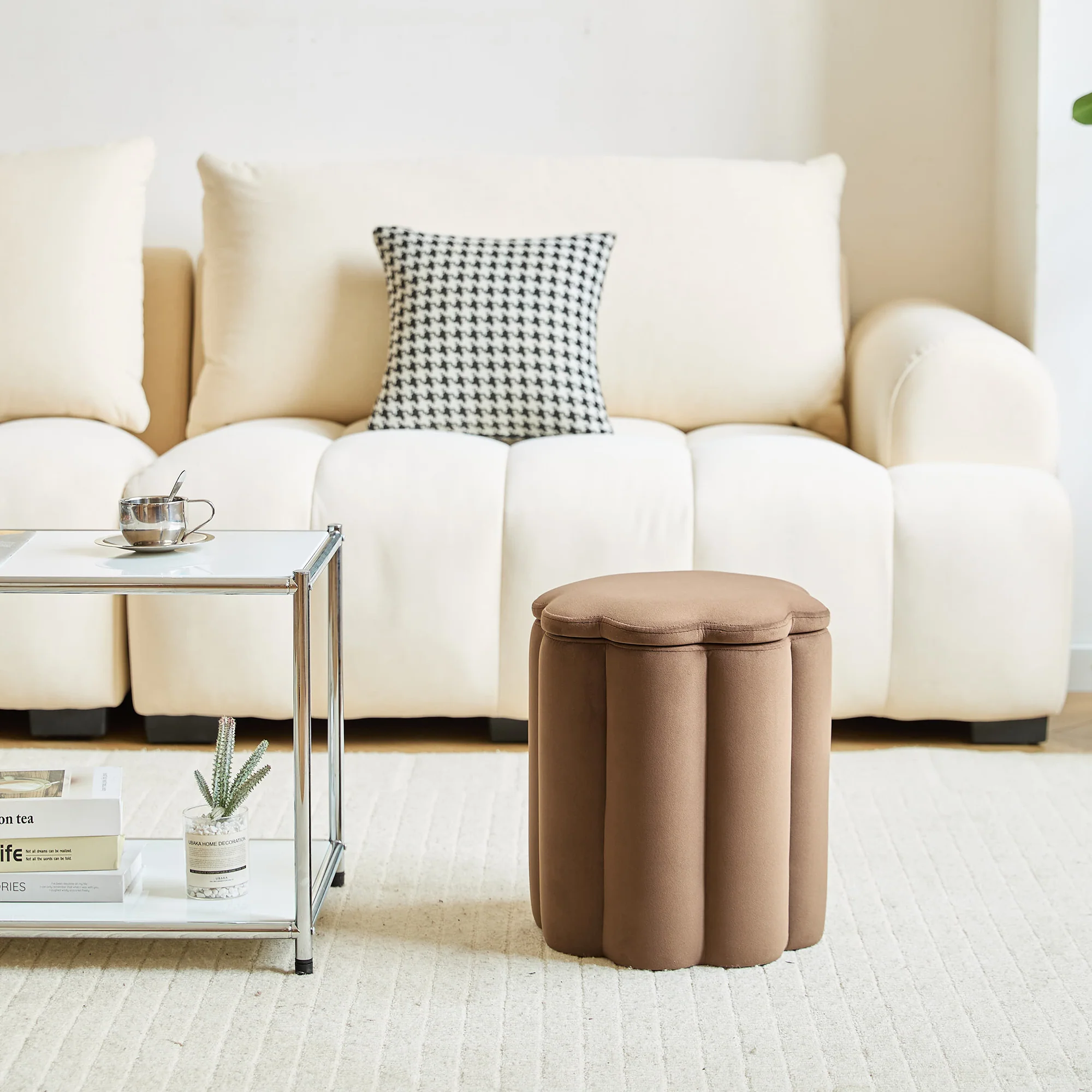 NIGATA - Pouf de salon avec rangement en velours marron - Image 9