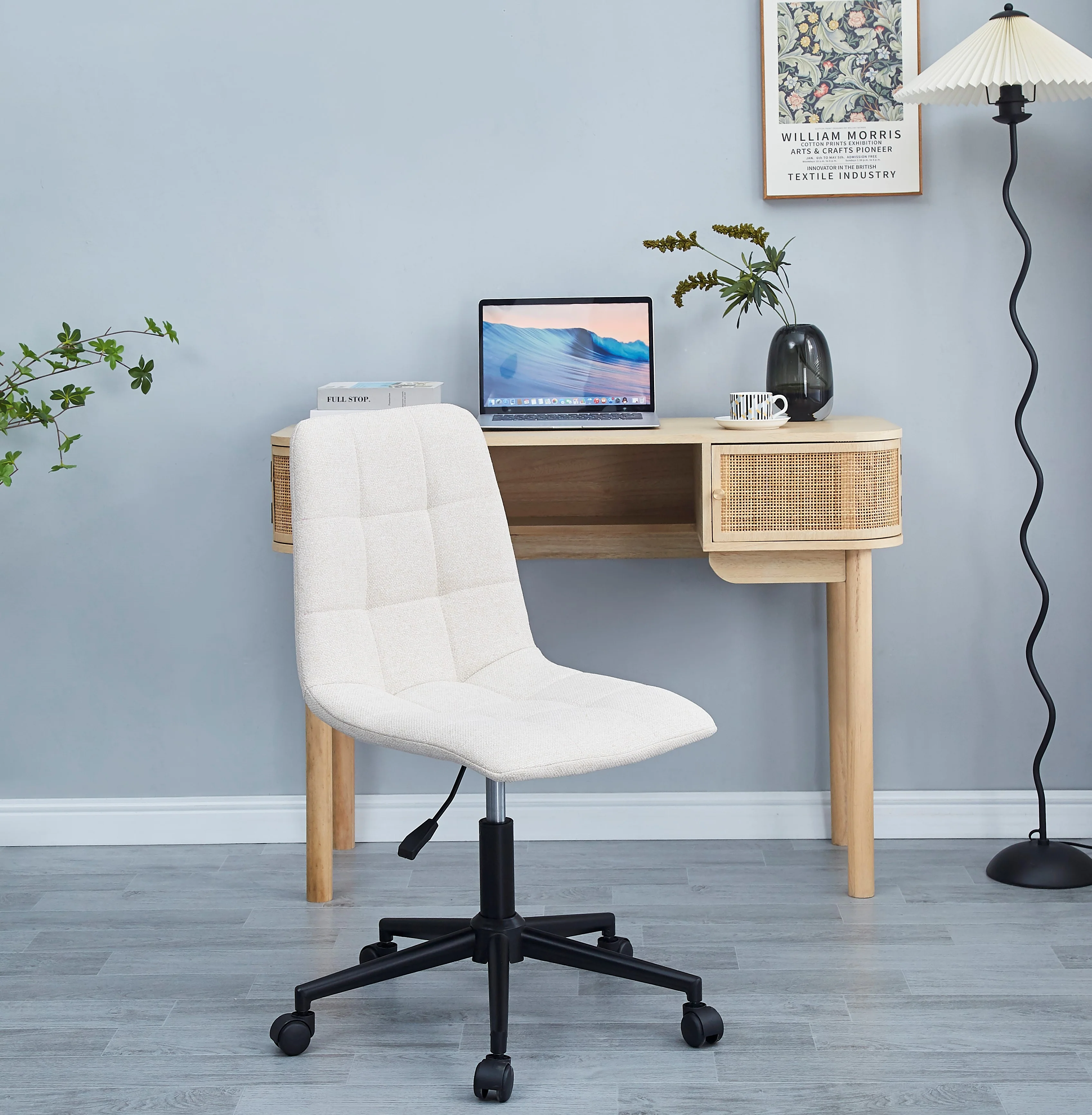 BJORN - Chaise de bureau capitonnée réglable en tissu beige - Image 3