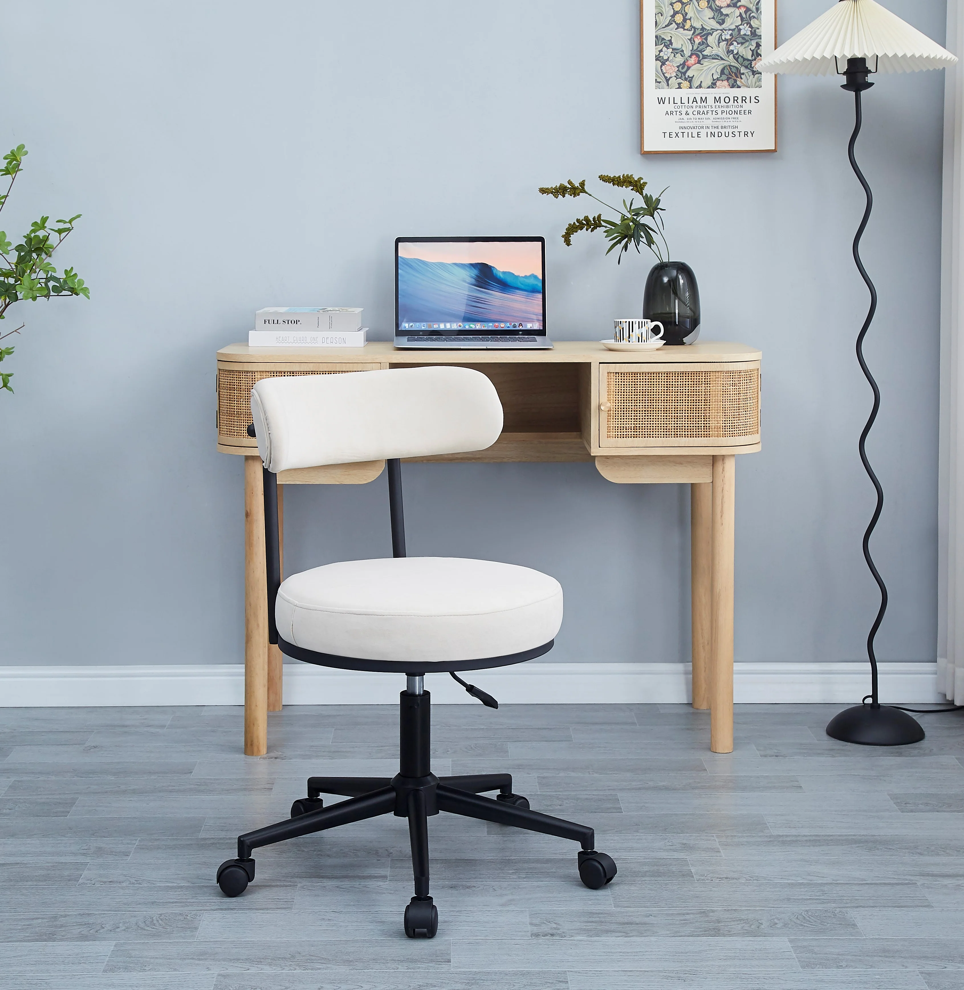 LARS - Chaise de bureau réglable en velours beige - Image 3