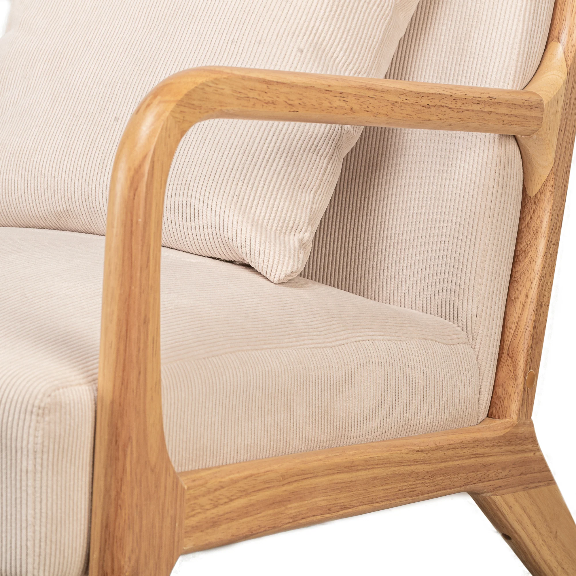 OHAMA - Fauteuil de salon en bois massif et velours côtelé beige - Image 8