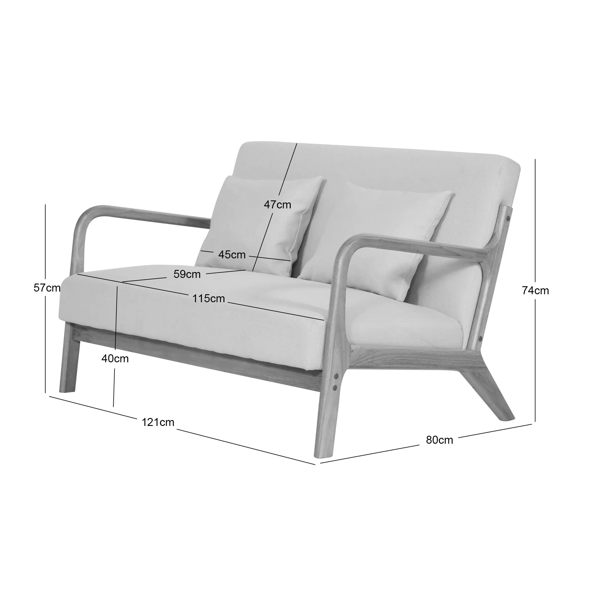 OHAMA - Banquette scandinave 2 places en bois et tissu beige - Image 5