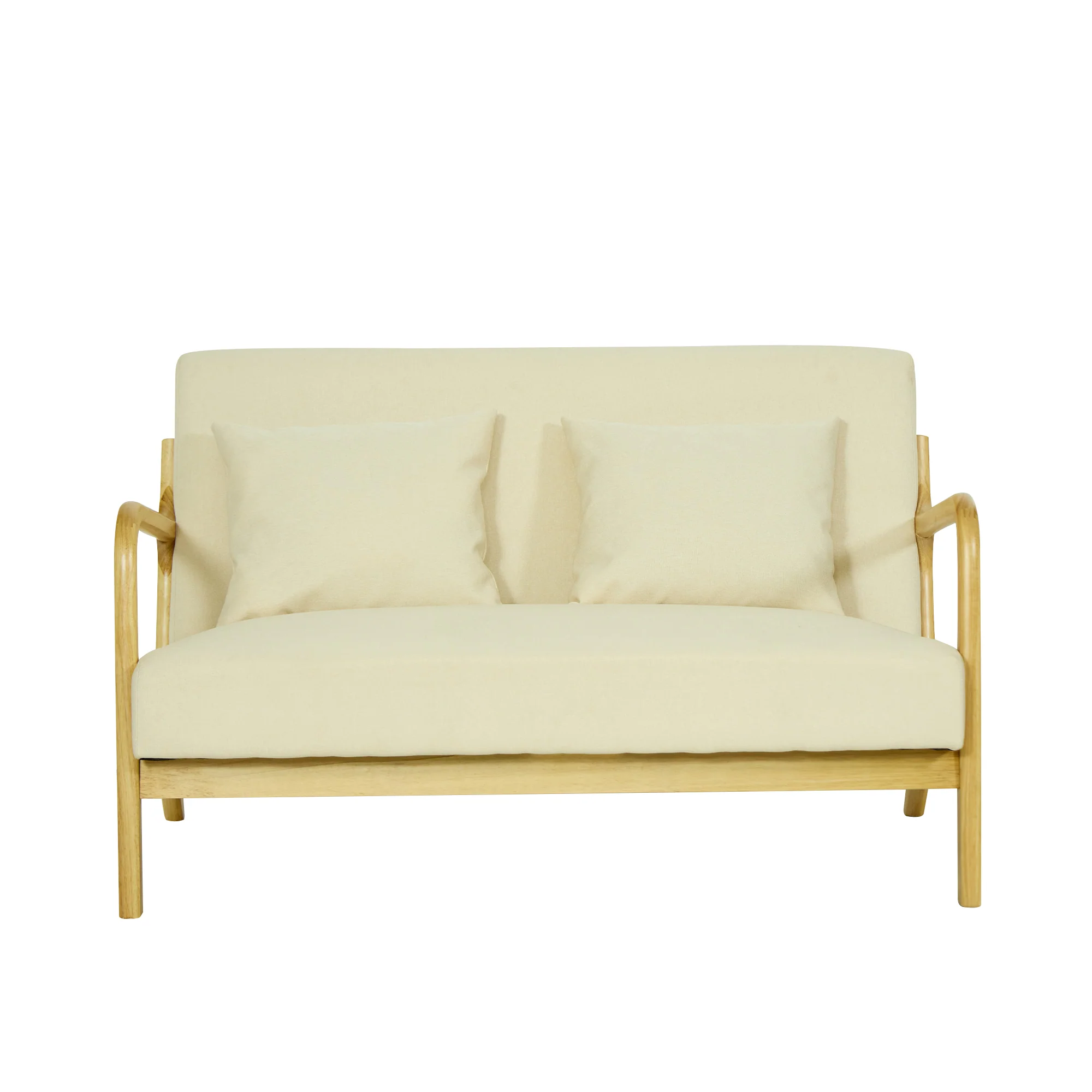 OHAMA - Banquette scandinave 2 places en bois et tissu beige - Image 6