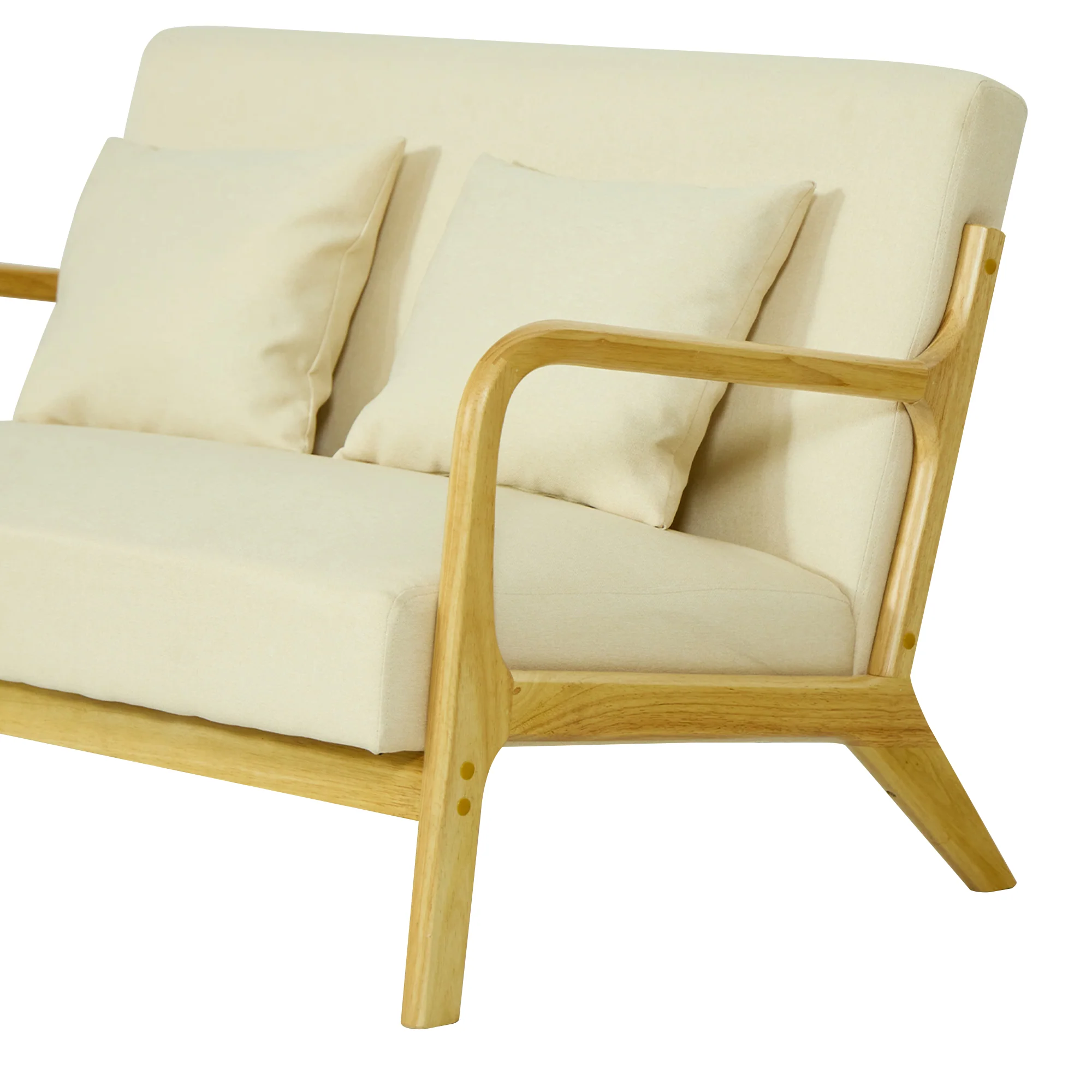 OHAMA - Banquette scandinave 2 places en bois et tissu beige - Image 9