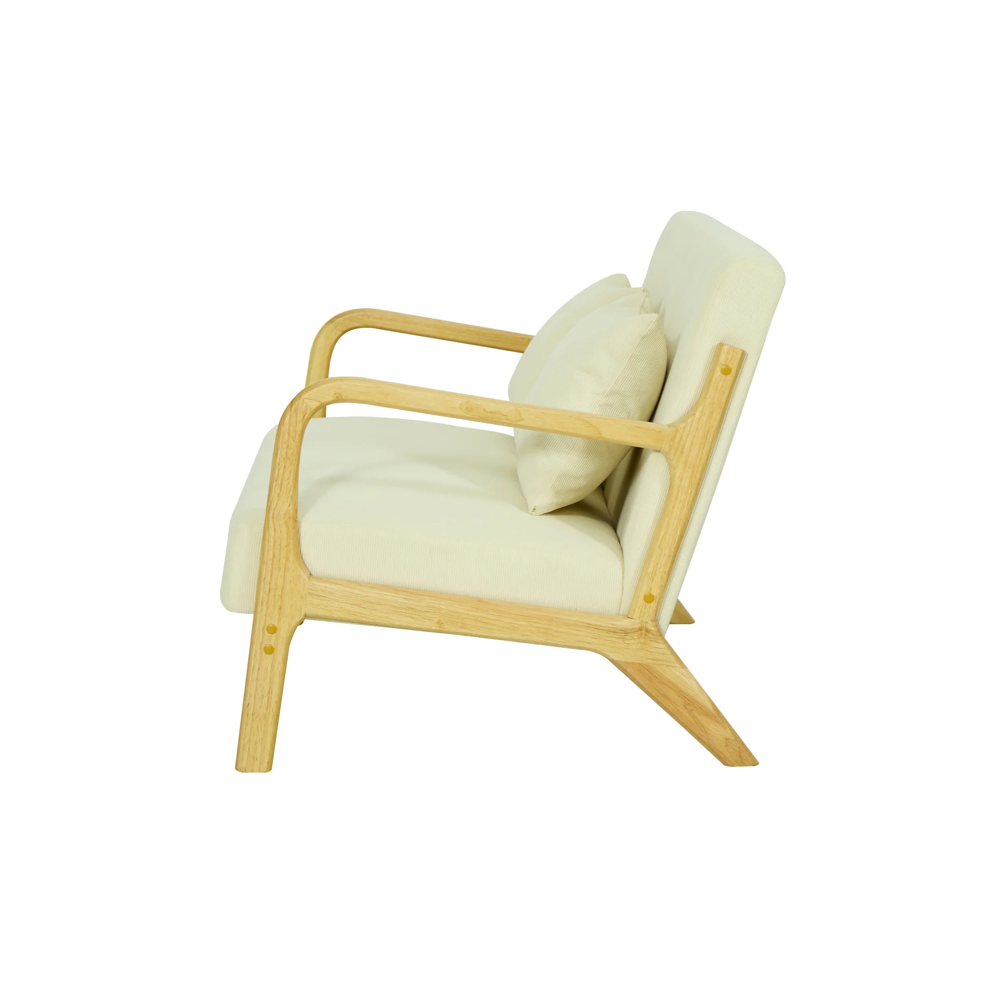 OHAMA - Banquette scandinave 2 places en bois et velours côtelé beige - Image 7