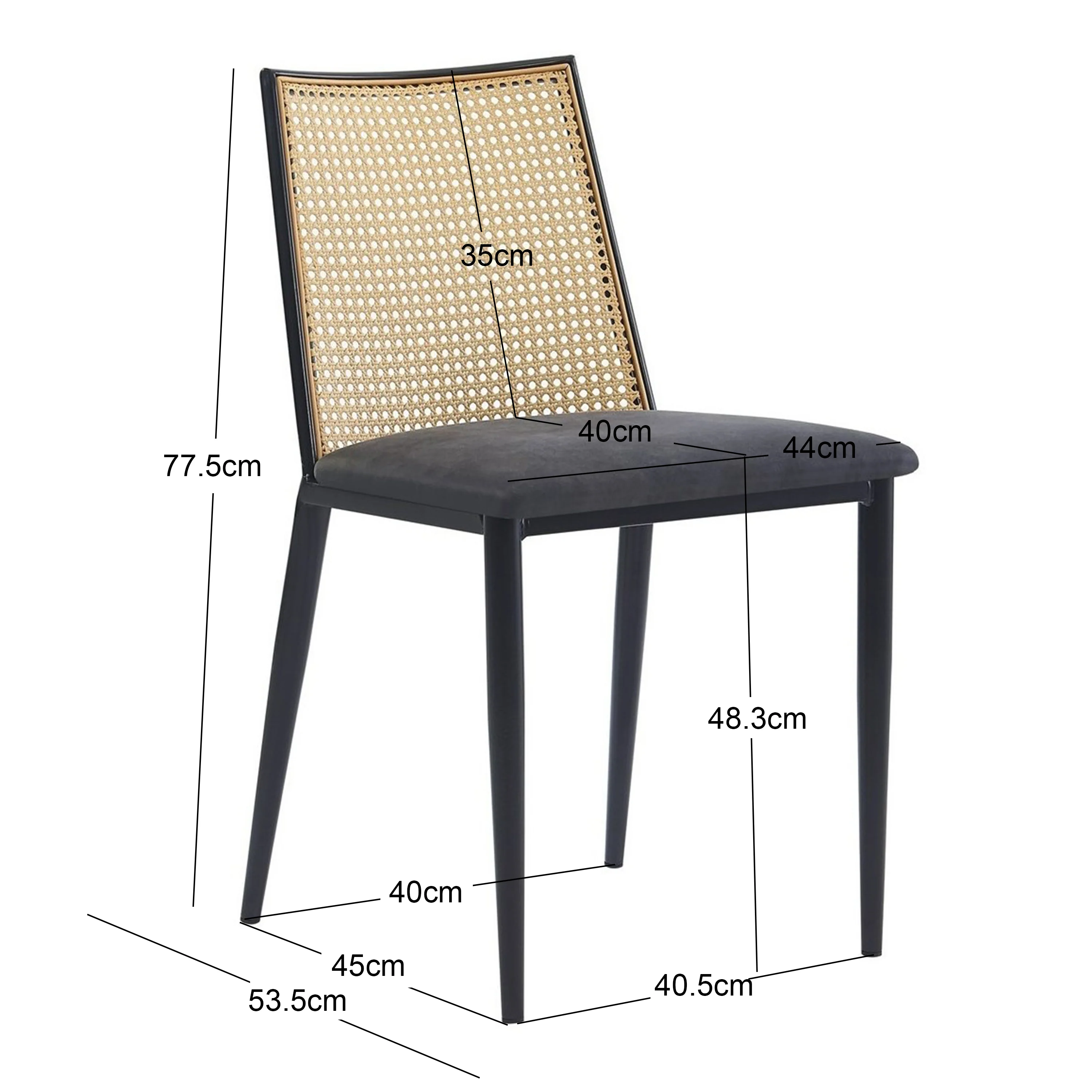 OSAKA - Lot de 2 chaises en métal et cannage avec assise en suèdine noir - Image 5