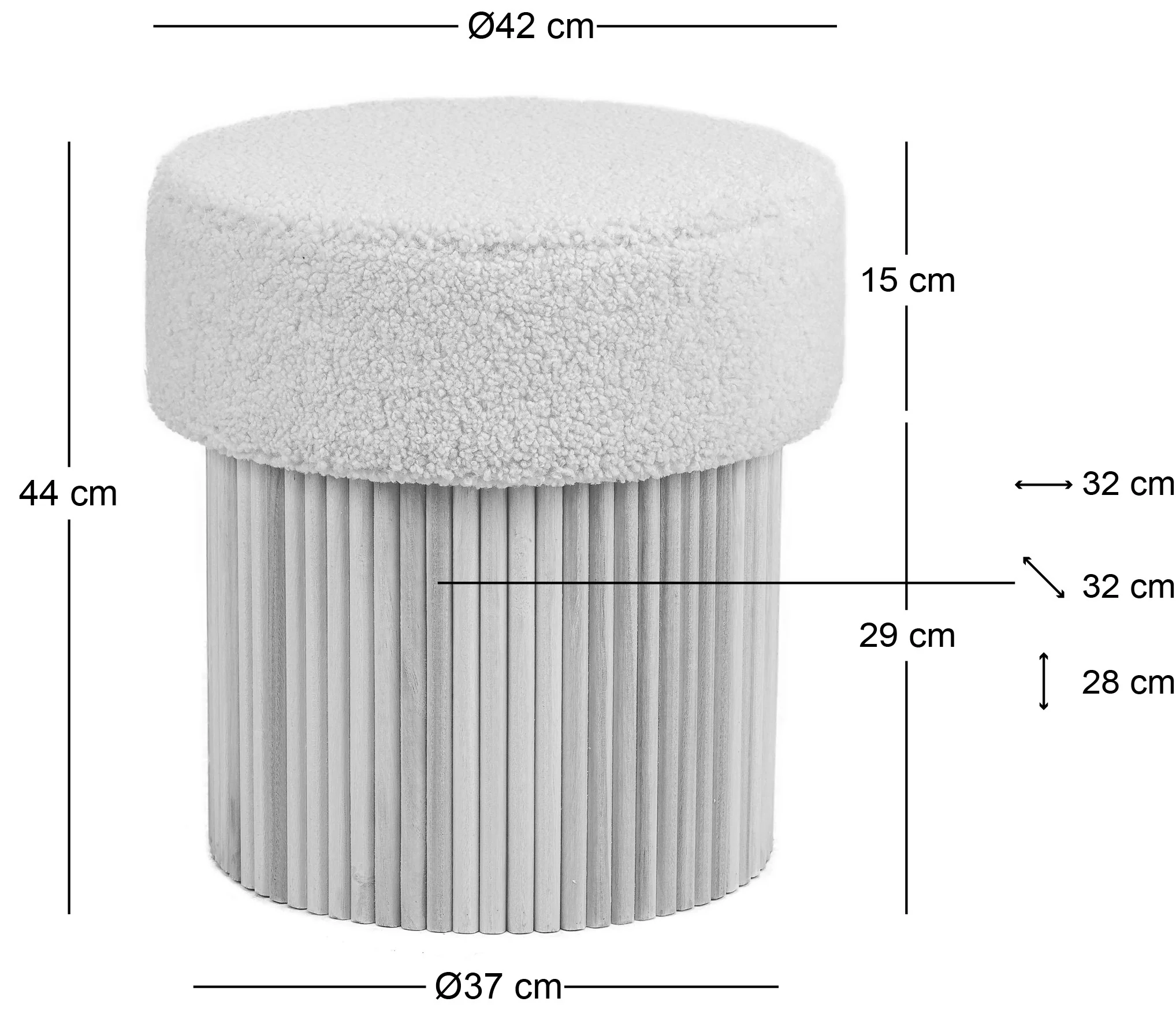 OTSU - Pouf en velours beige et base en bois - Image 5