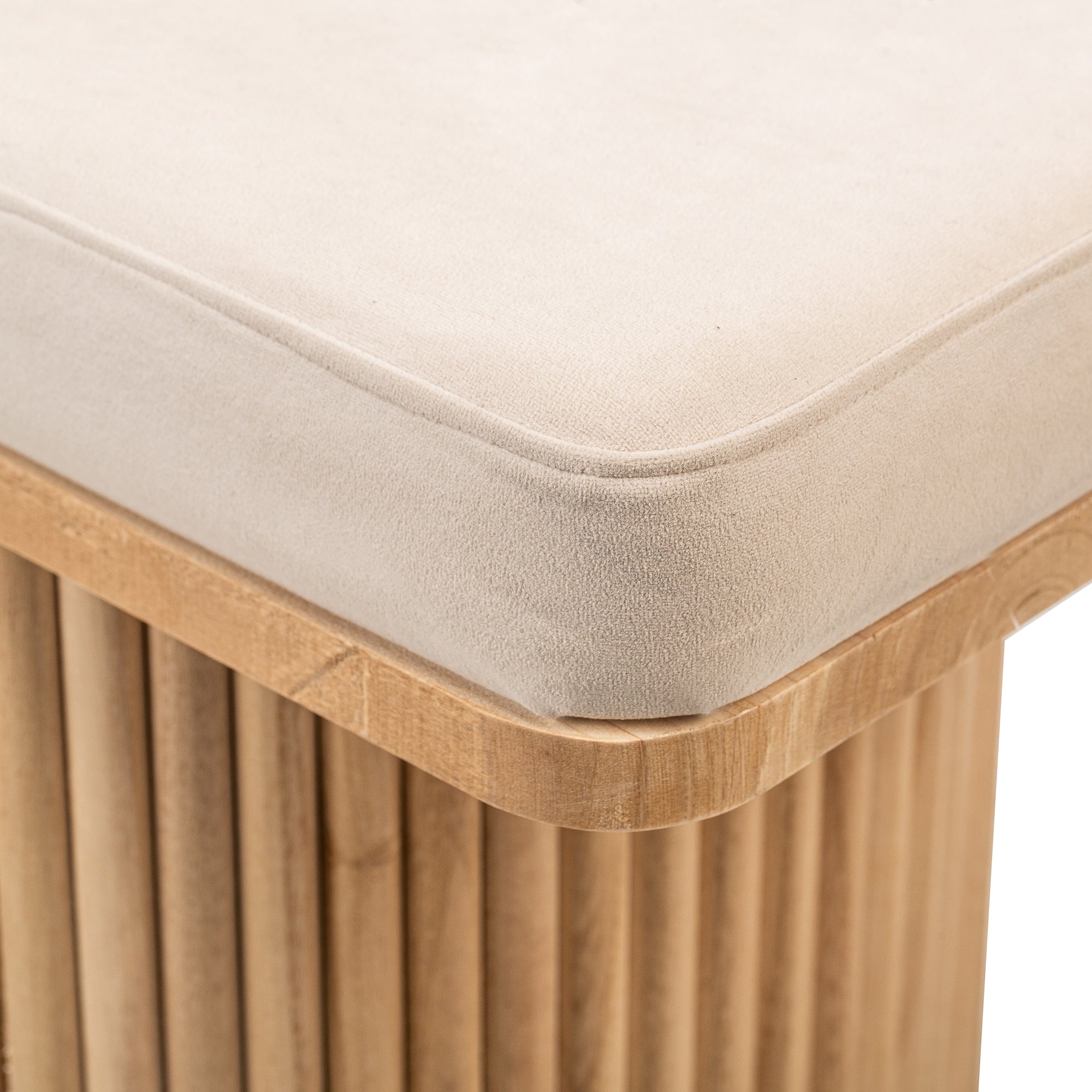 PIREUS - Banc en bois massif et velours beige - Image 8