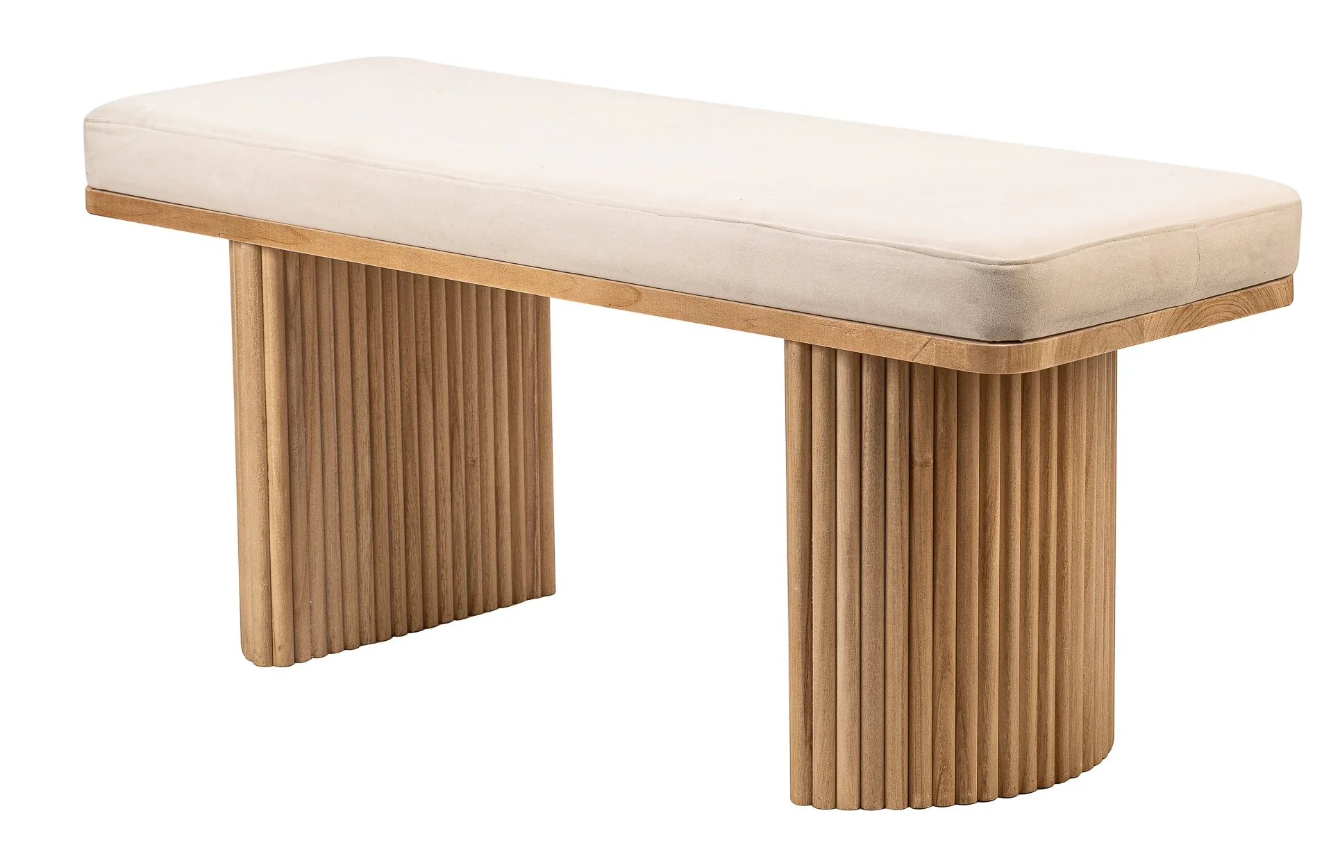 PIREUS - Banc en bois massif et velours beige - Image 9