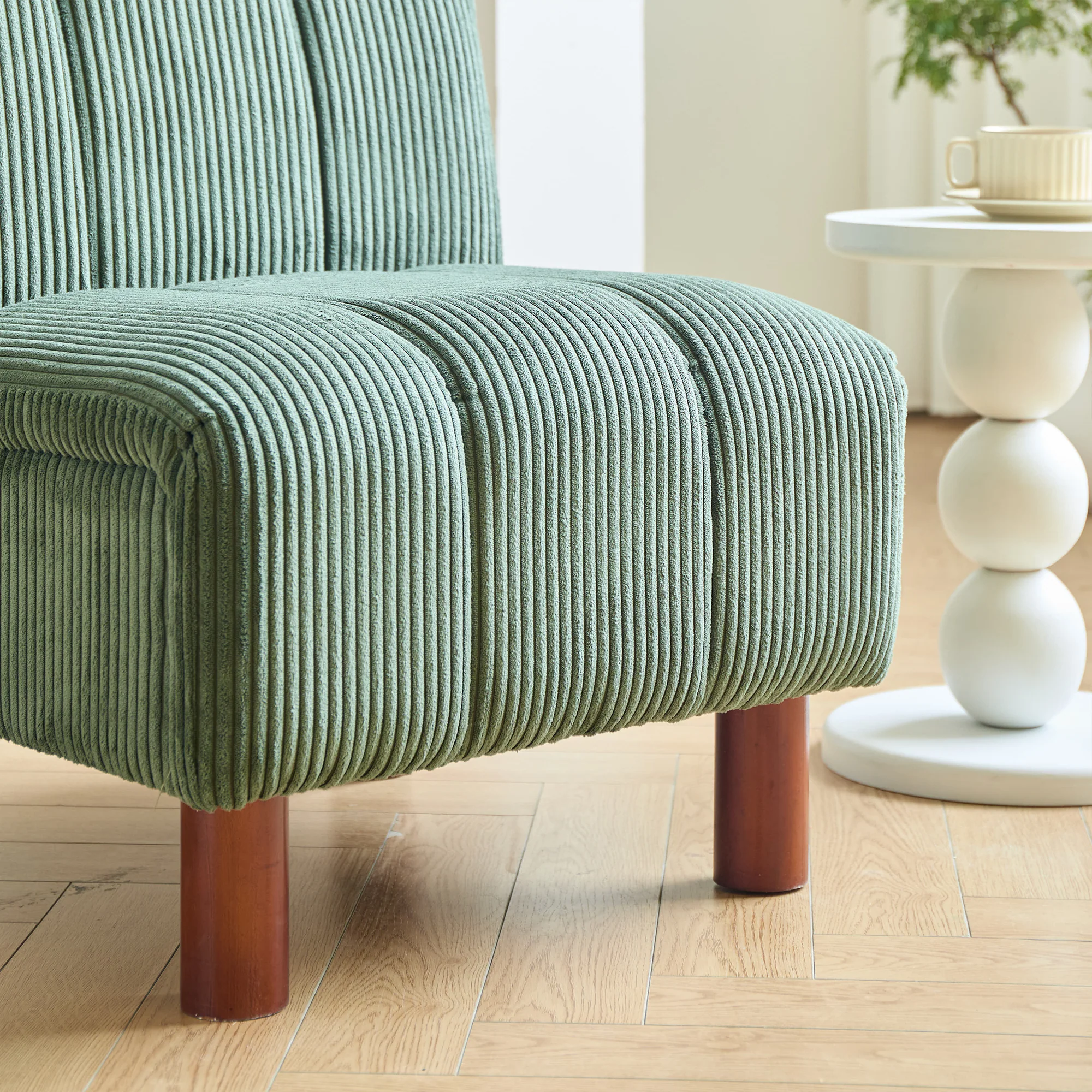 PORTO - Fauteuil de salon en bois massif et velours côtelé vert - Image 3