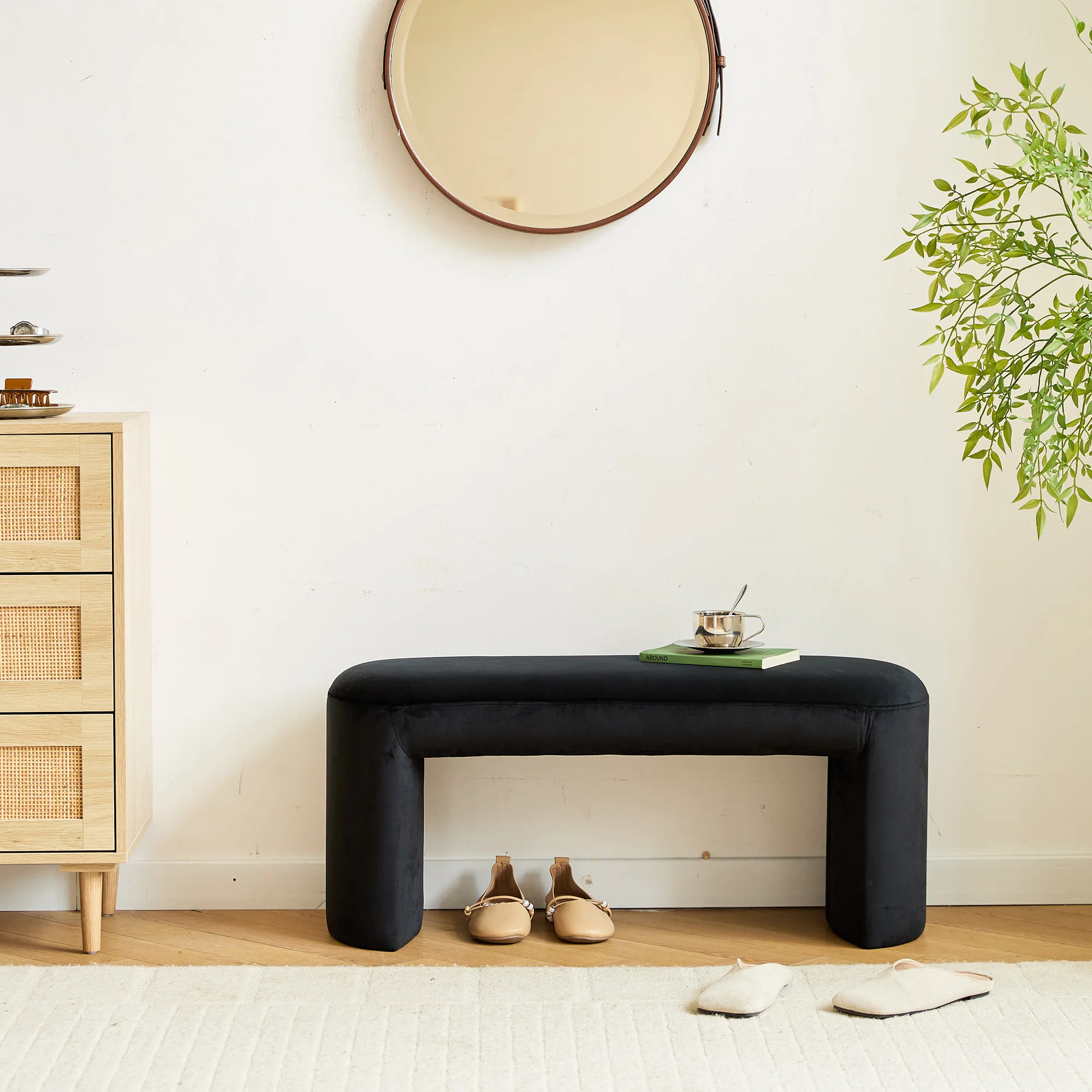 RIGA - Banc style scandinave en velours noir - Image 5