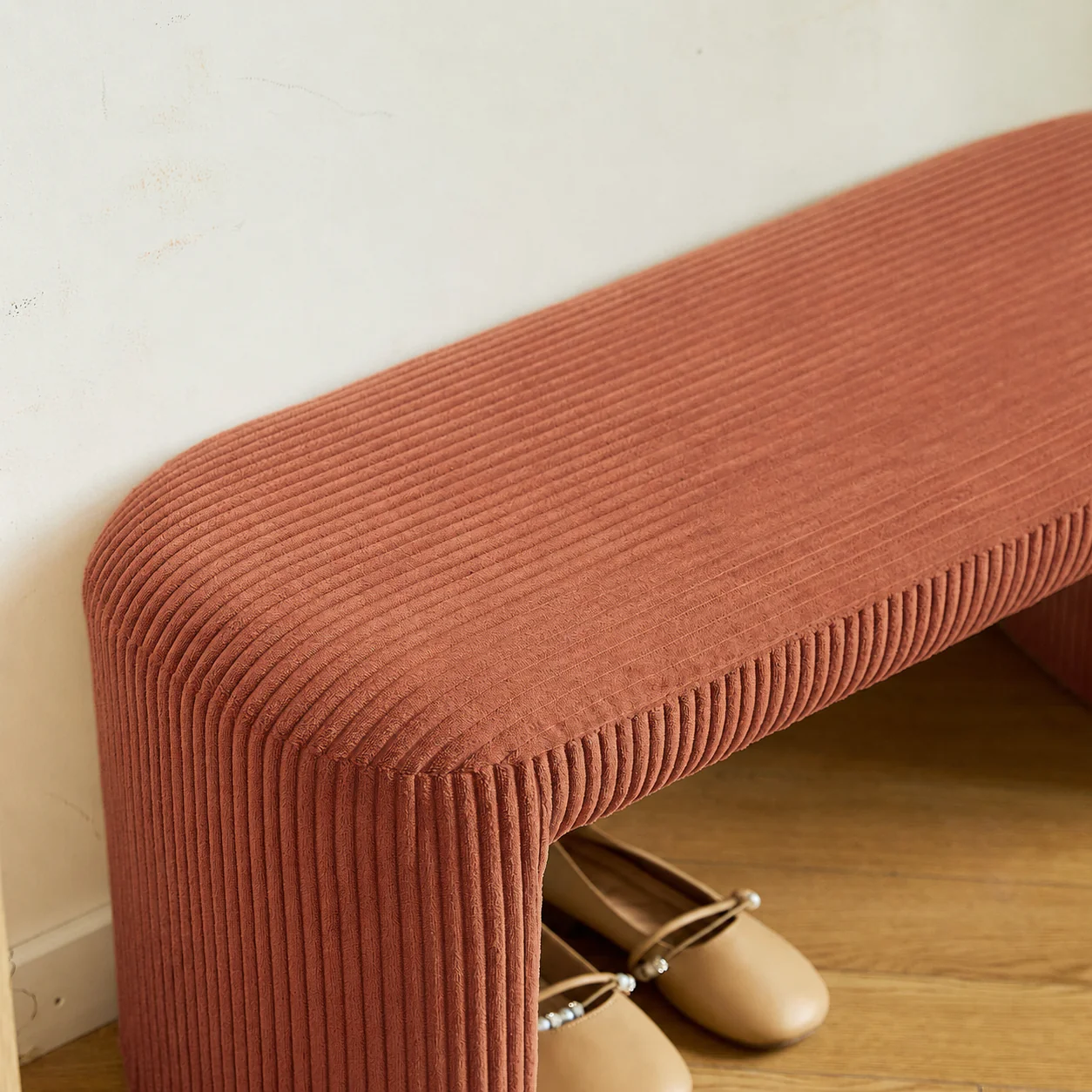 RIGA - Banc style scandinave en velours côtelé terracotta - Image 5