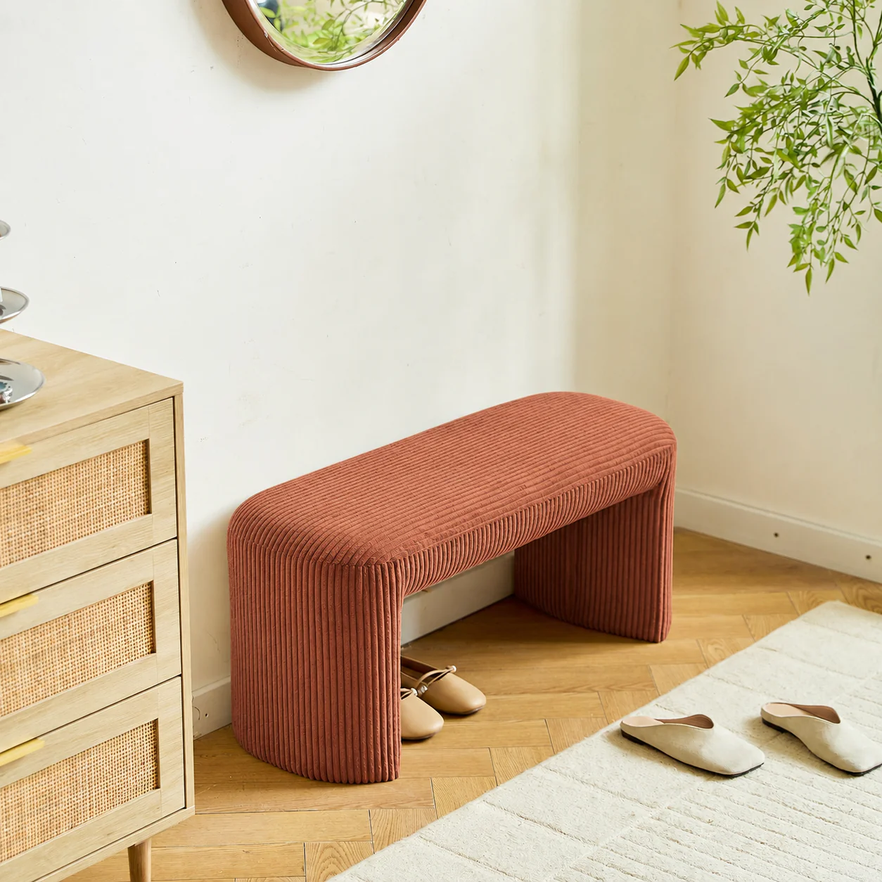 RIGA - Banc style scandinave en velours côtelé terracotta - Image 6