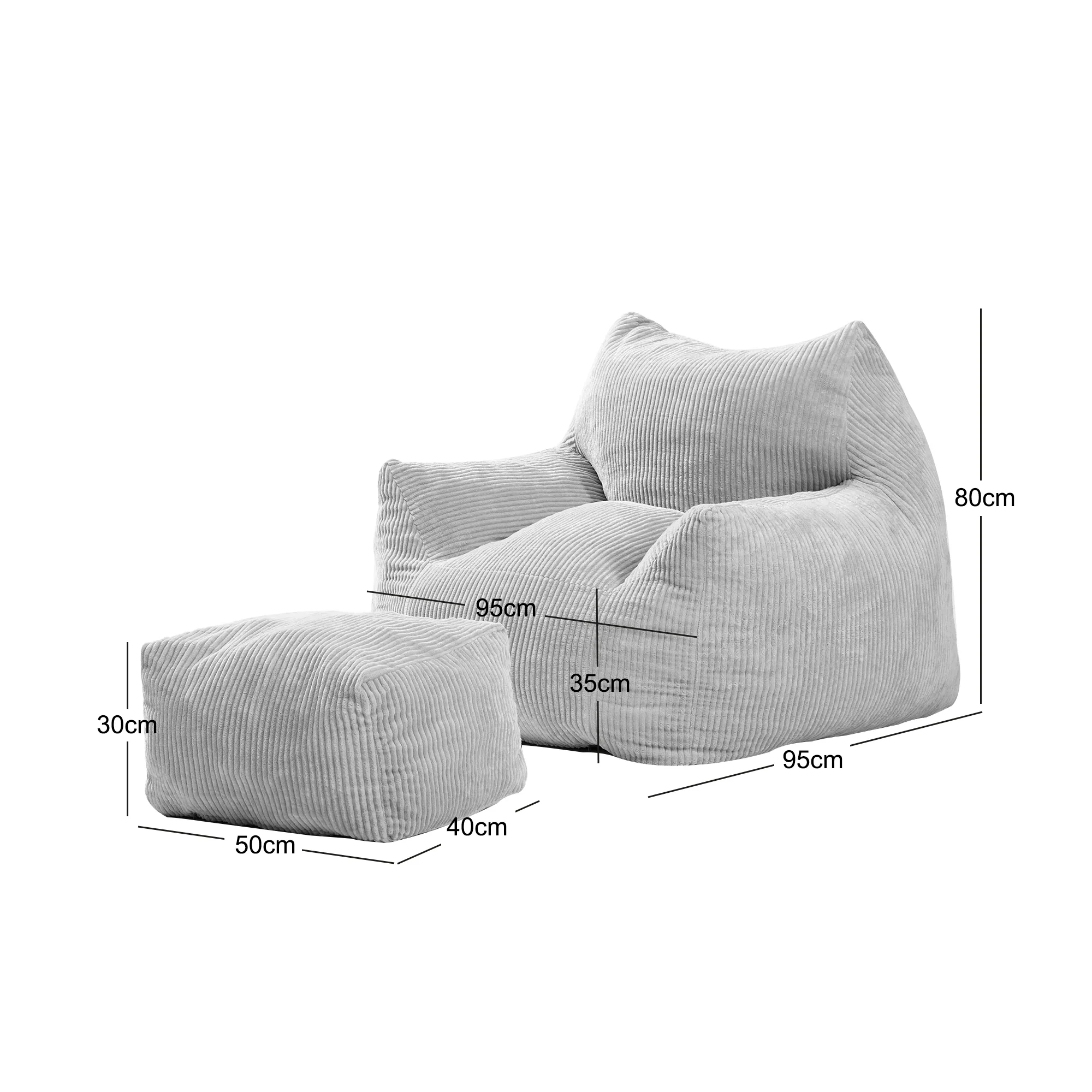 SABY - Pouf et repose pieds en velours côtelé beige - Image 4