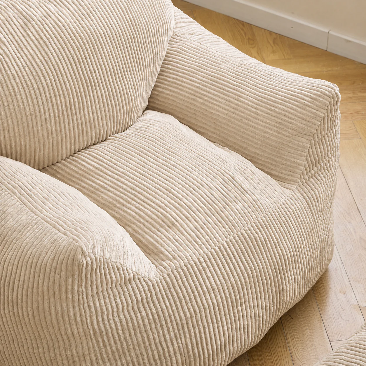 SABY - Pouf et repose pieds en velours côtelé beige - Image 5