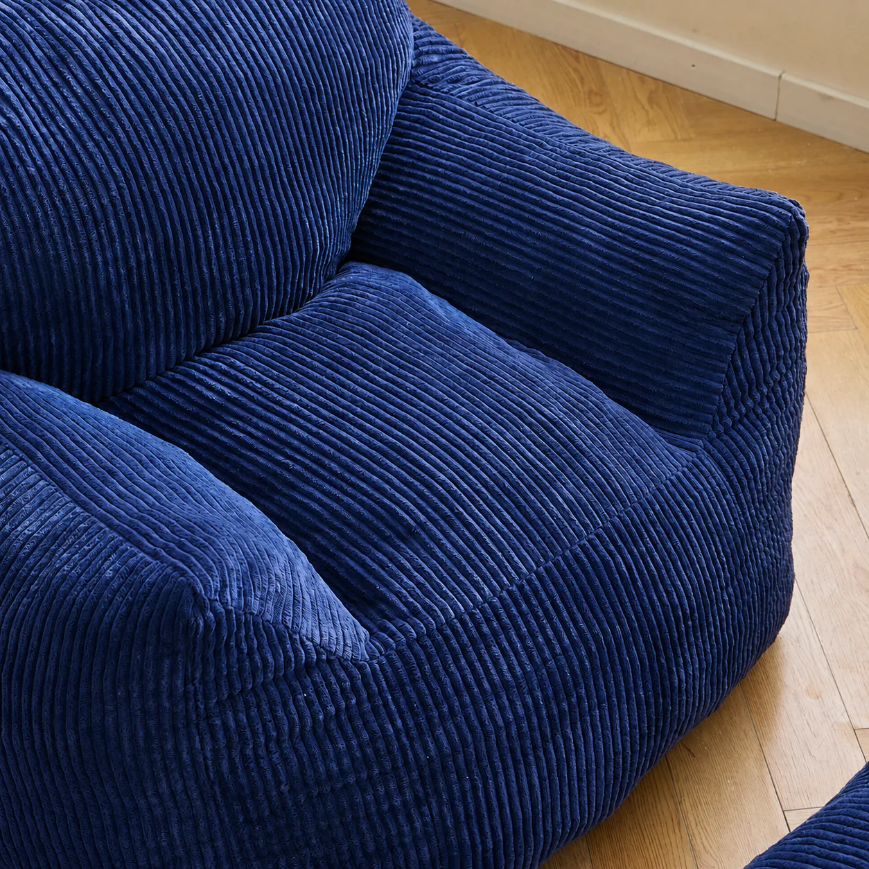 SABY - Pouf et repose pieds en velours côtelé bleu - Image 3