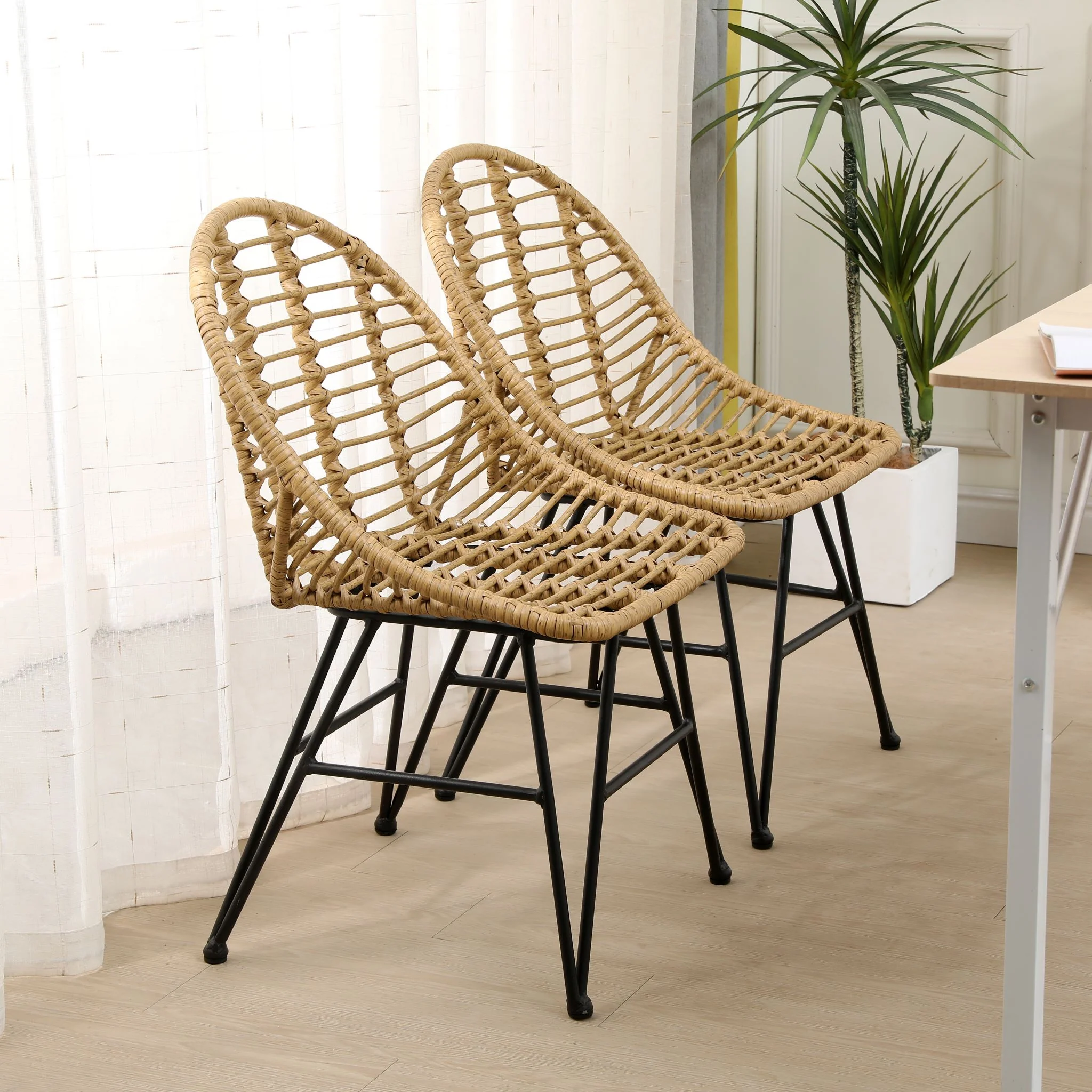SAIGON - Lot de 4 chaises en métal et rotin - Image 3