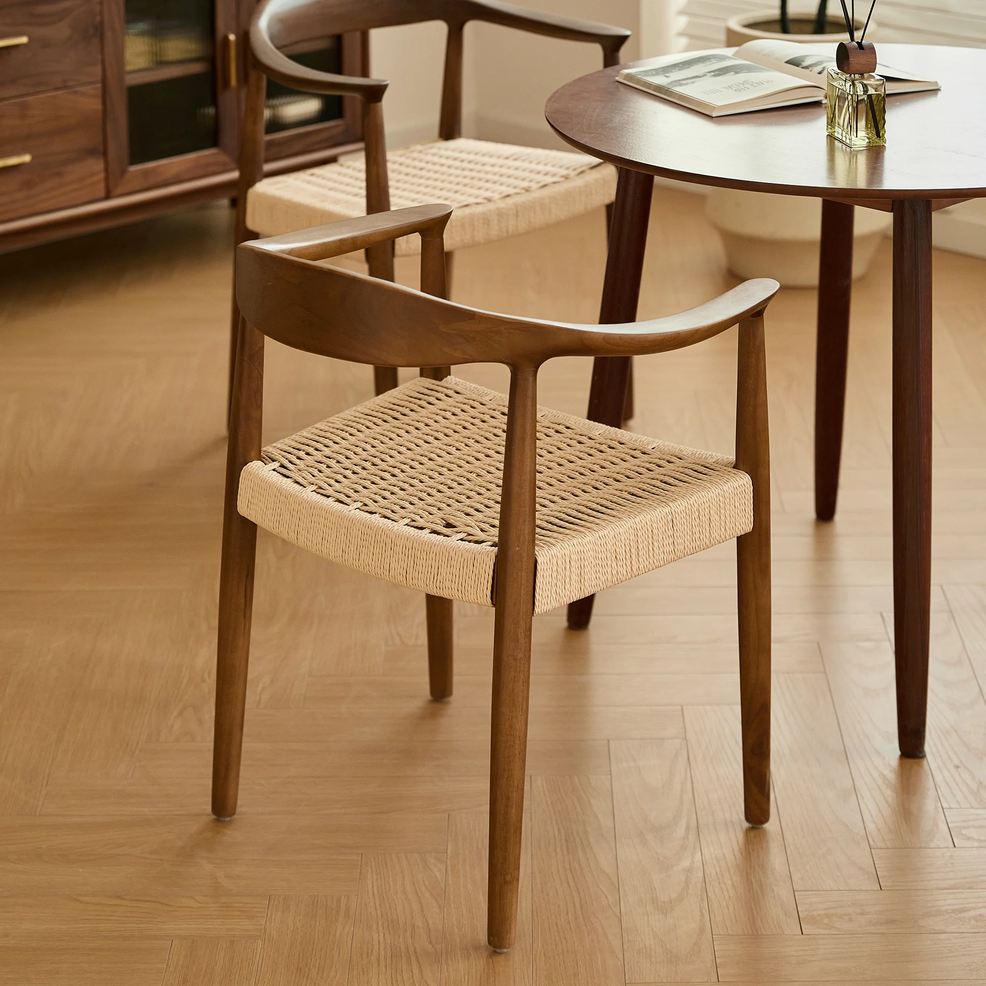 SALTA - Lot de 2 chaises de salle à manger en bois foncé et corde - Image 6