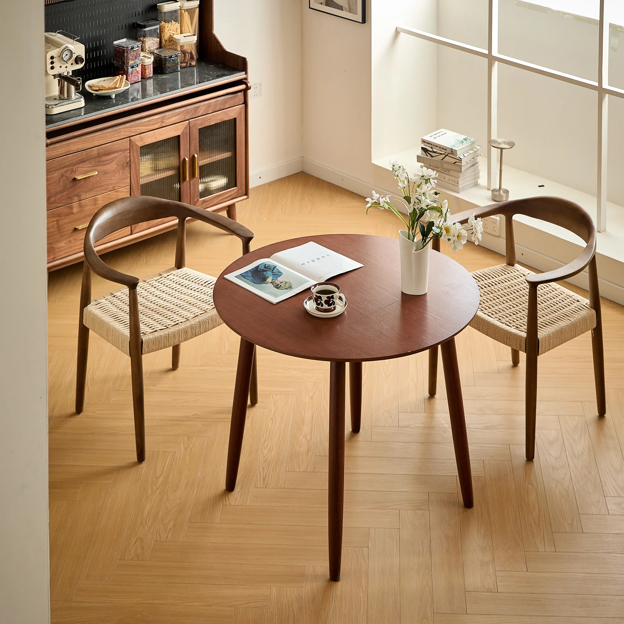 SALTA - Lot de 2 chaises de salle à manger en bois foncé et corde - Image 7