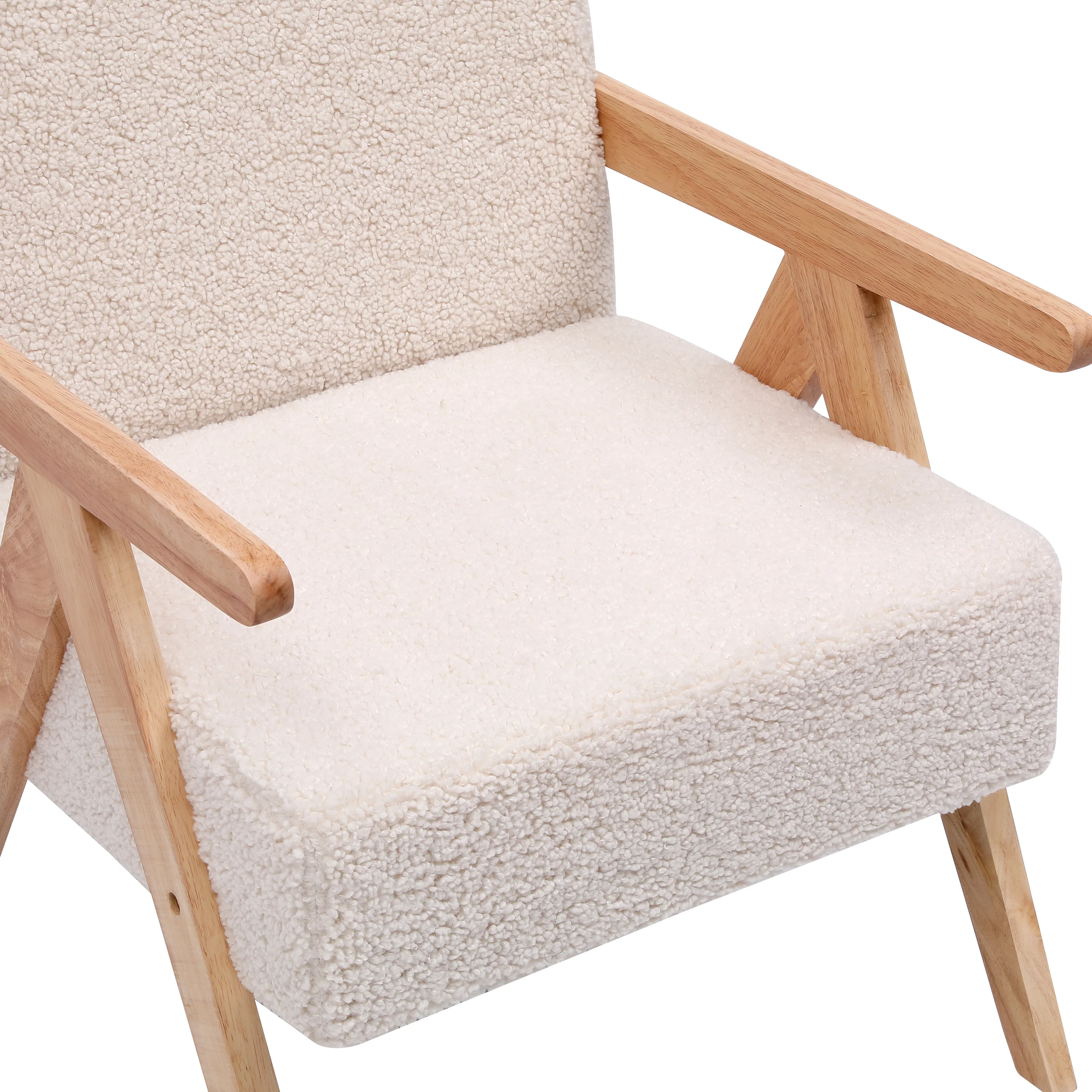 SANTAREM - Fauteuil de salon en bois massif et bouclettes blanches - Image 4