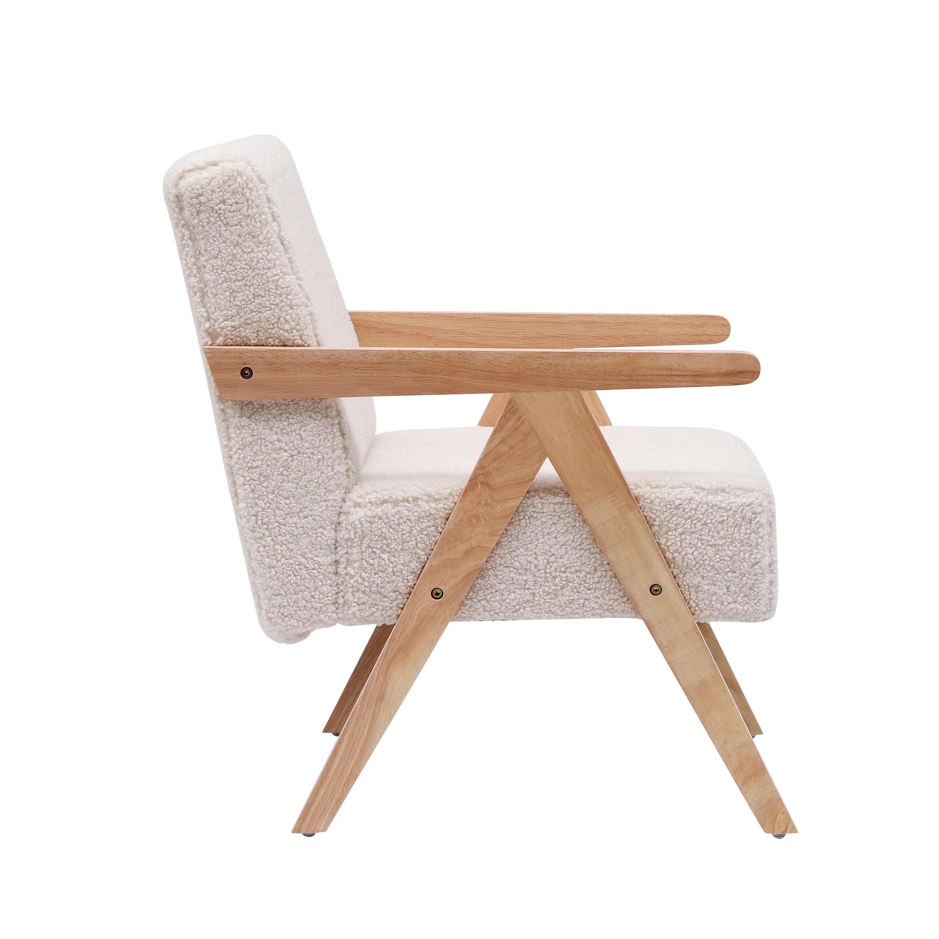 SANTAREM - Fauteuil de salon en bois massif et bouclettes blanches - Image 7